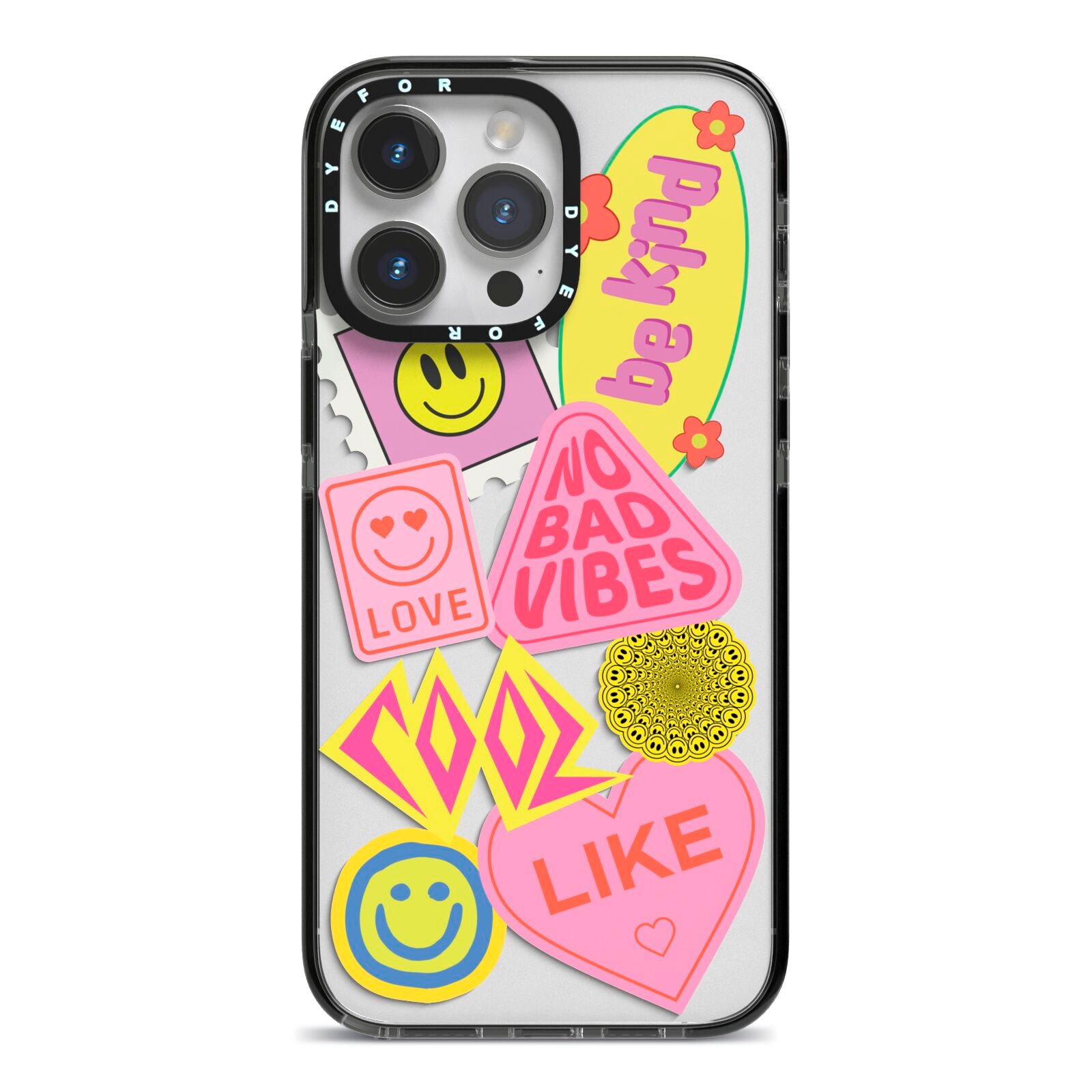 No Bad Vibes Sticker iPhone 14 Pro Max Black Impact Case on Silver phone