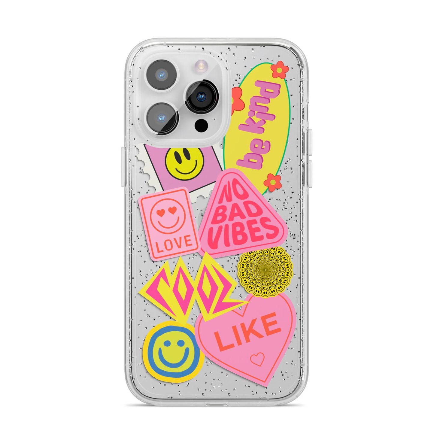 No Bad Vibes Sticker iPhone 14 Pro Max Glitter Tough Case Silver