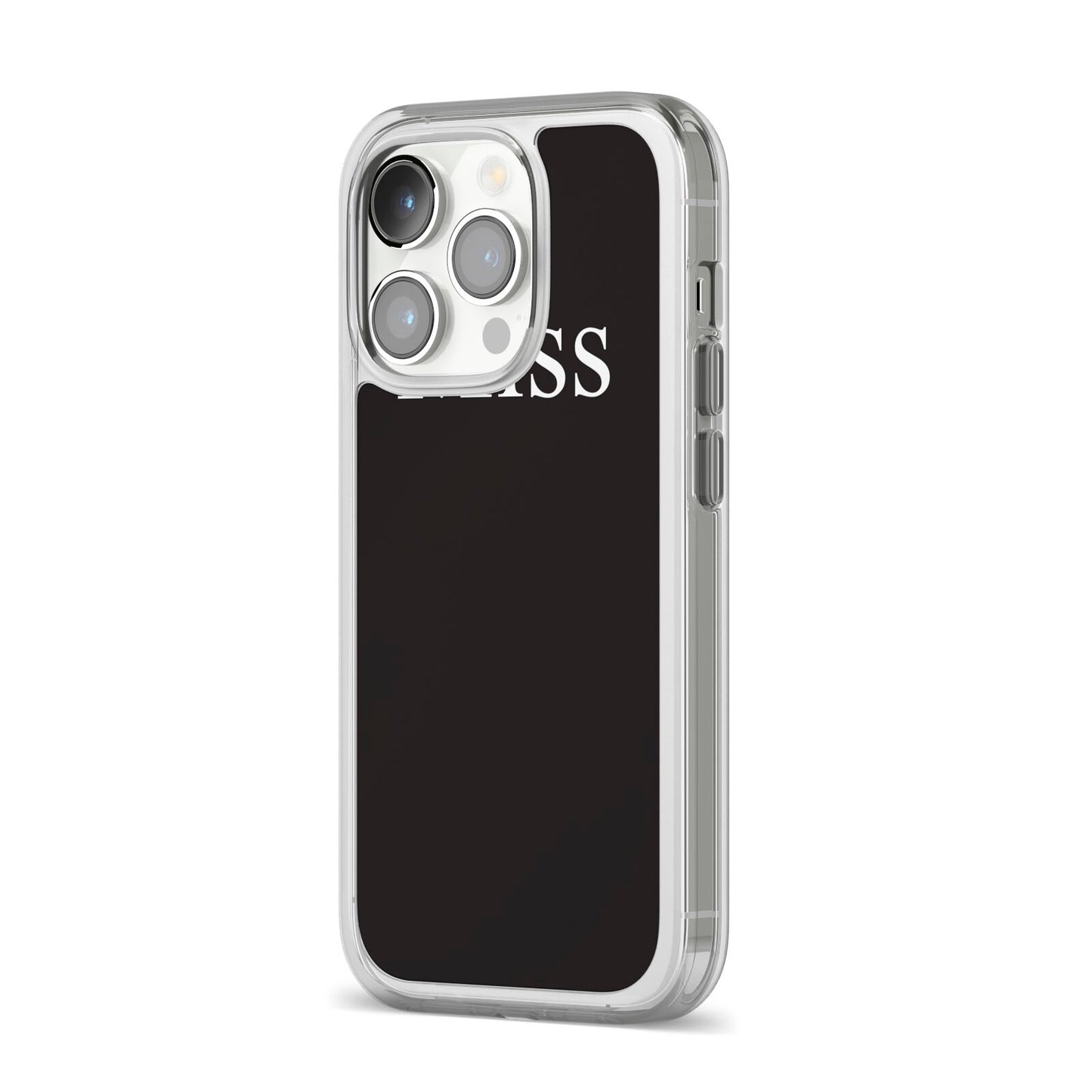 Non Personalised Miss iPhone 14 Pro Clear Tough Case Silver Angled Image