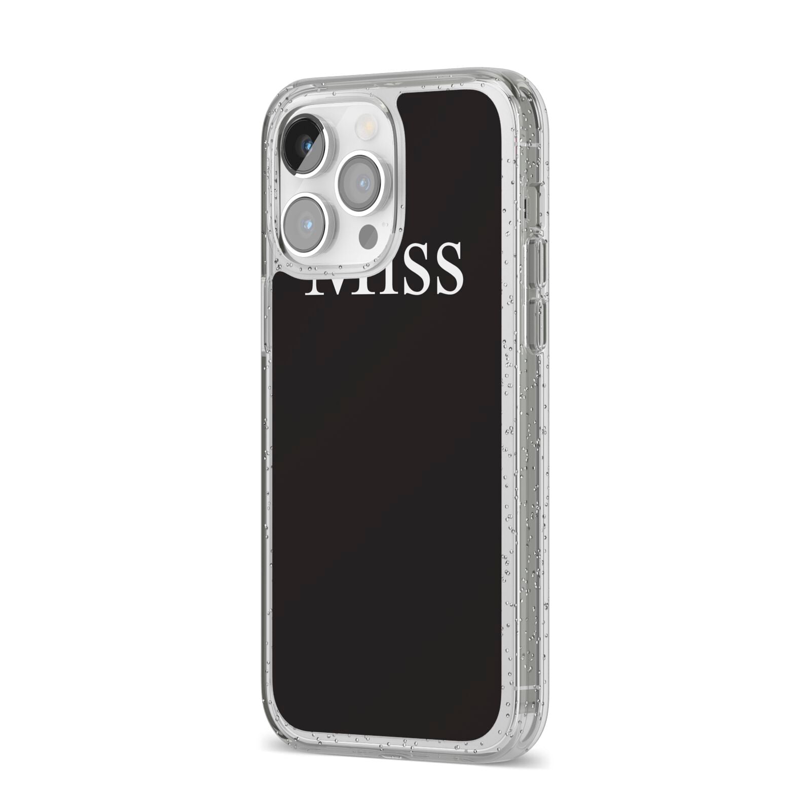 Non Personalised Miss iPhone 14 Pro Max Glitter Tough Case Silver Angled Image