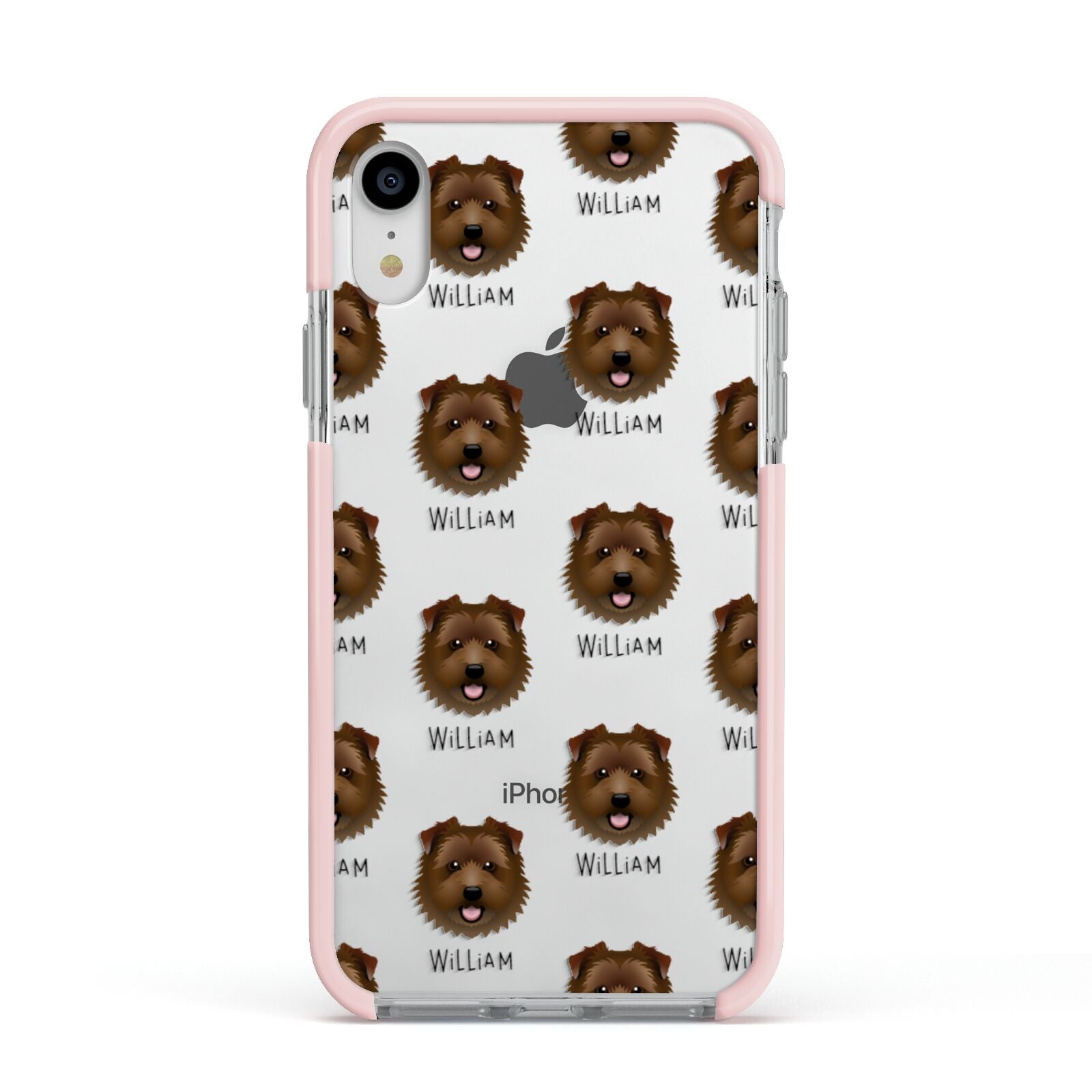 Norfolk Terrier Icon with Name Apple iPhone XR Impact Case Pink Edge on Silver Phone