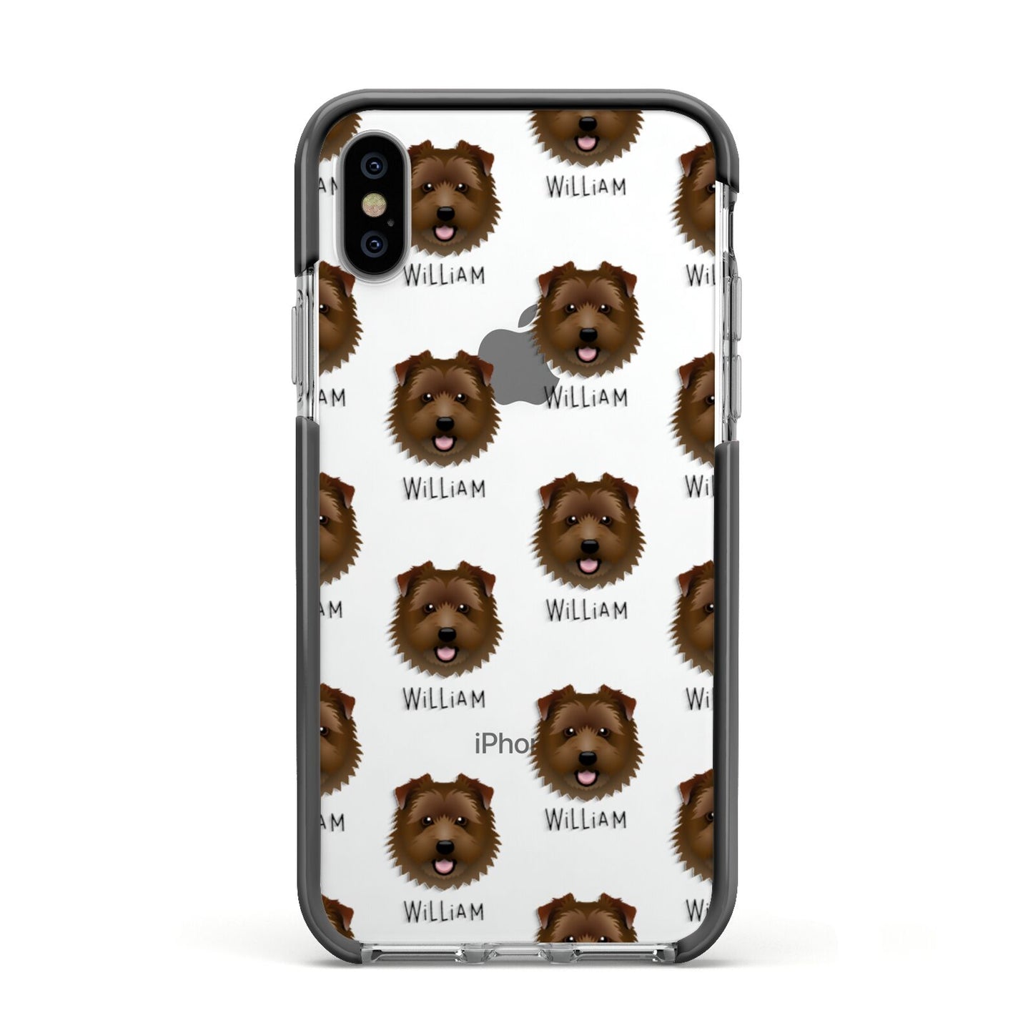 Norfolk Terrier Icon with Name Apple iPhone Xs Impact Case Black Edge on Silver Phone