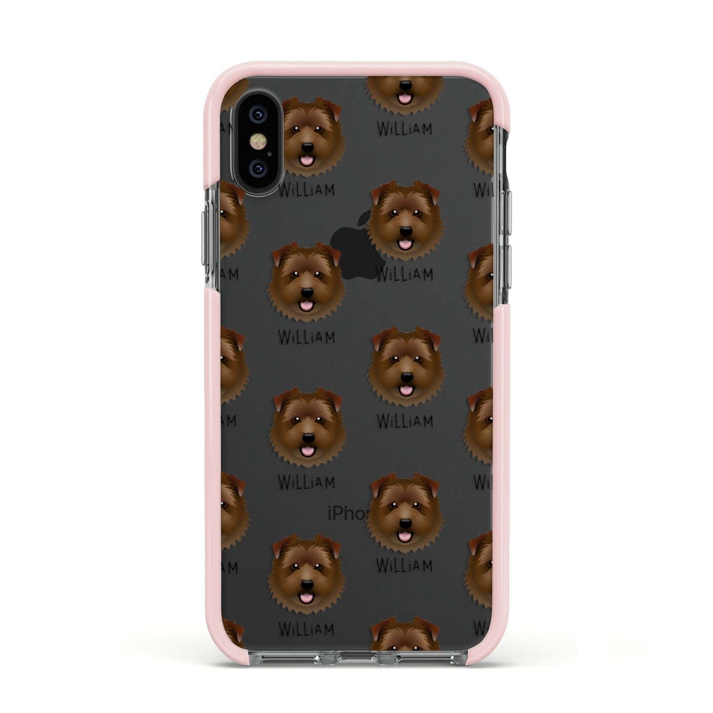 Norfolk Terrier Icon with Name Apple iPhone Xs Impact Case Pink Edge on Black Phone