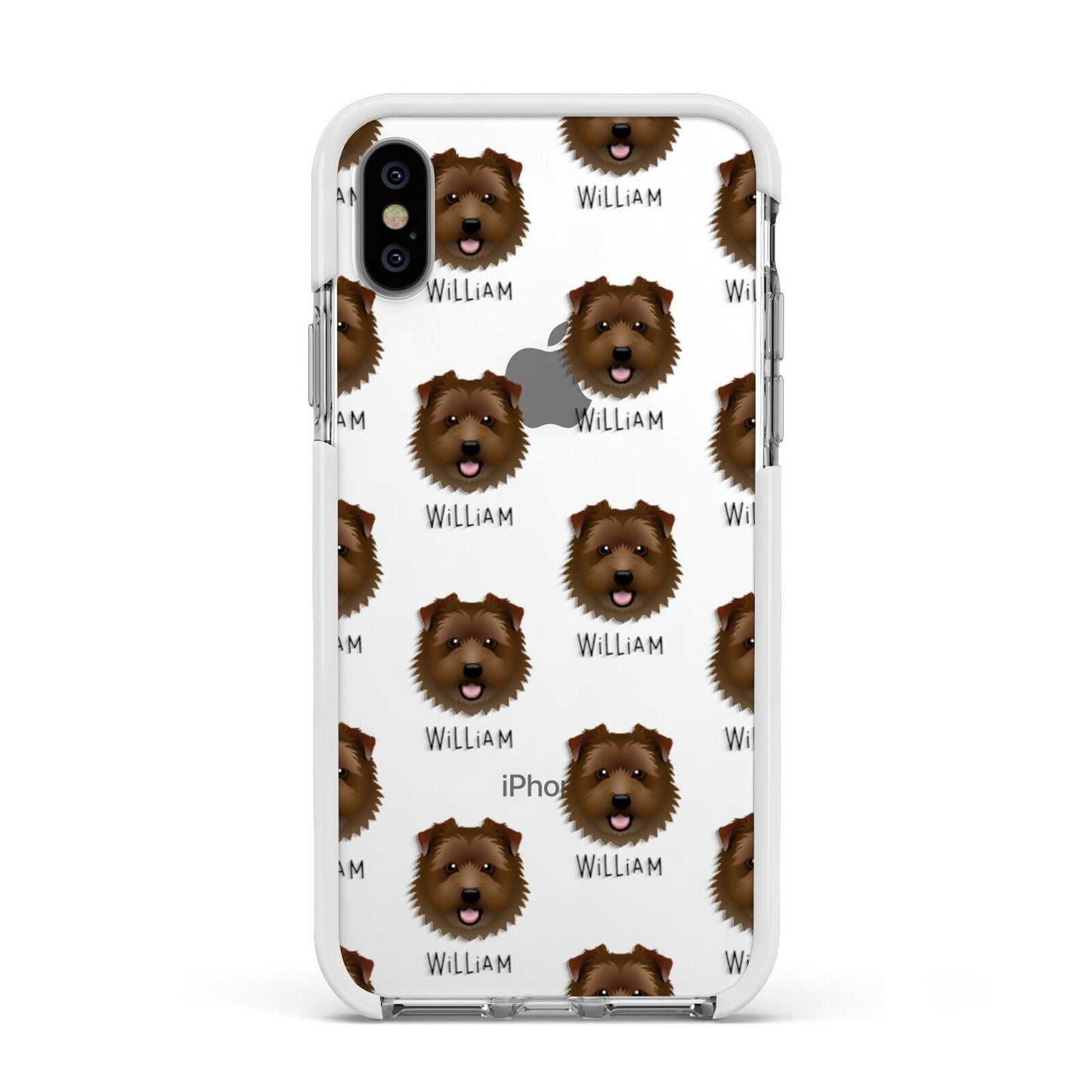 Norfolk Terrier Icon with Name Apple iPhone Xs Impact Case White Edge on Silver Phone