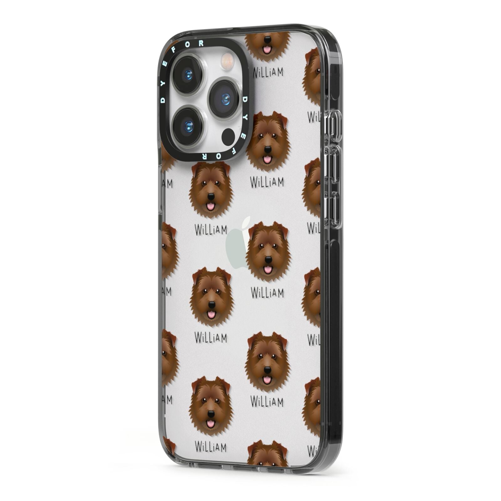 Norfolk Terrier Icon with Name iPhone 13 Pro Black Impact Case Side Angle on Silver phone