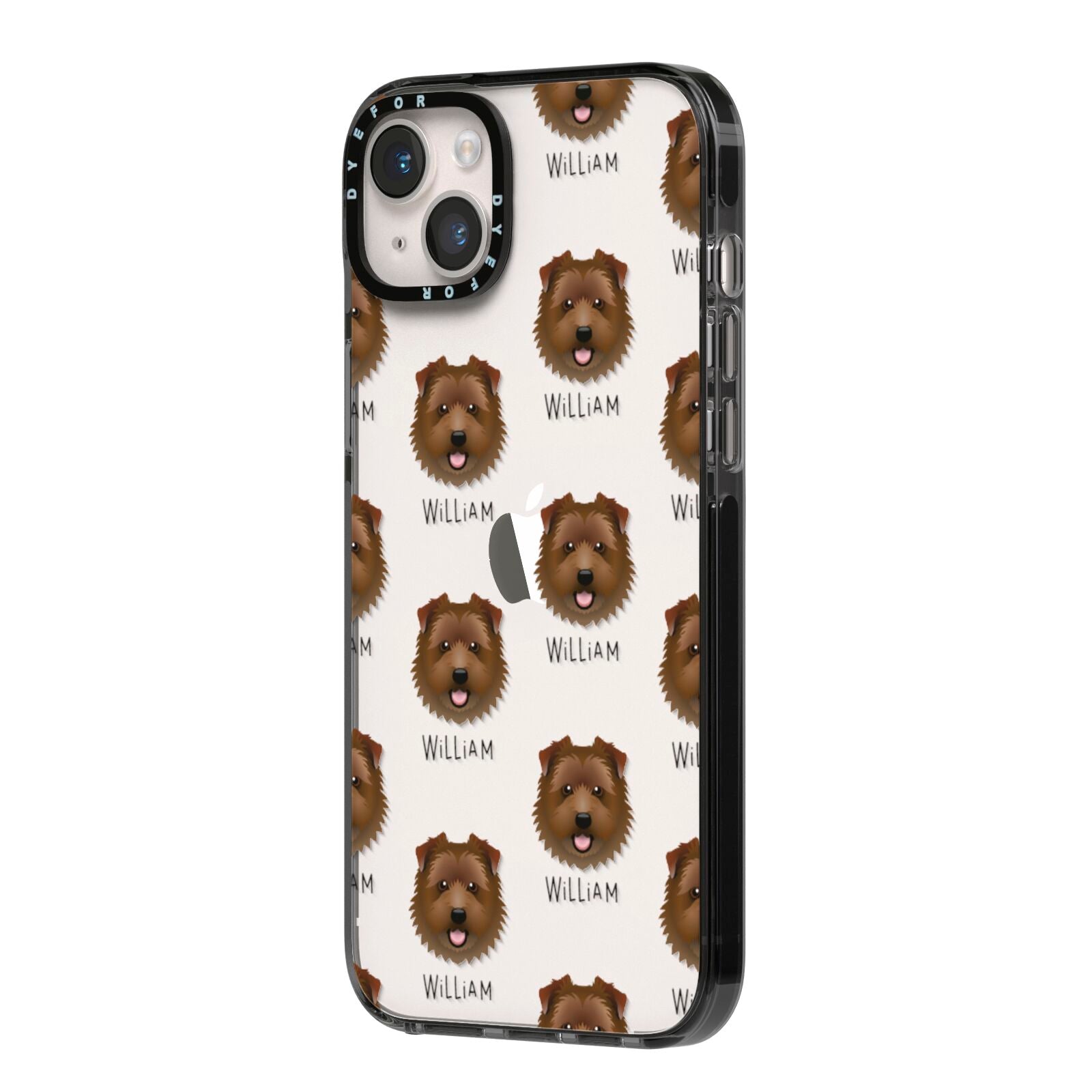 Norfolk Terrier Icon with Name iPhone 14 Plus Black Impact Case Side Angle on Silver phone