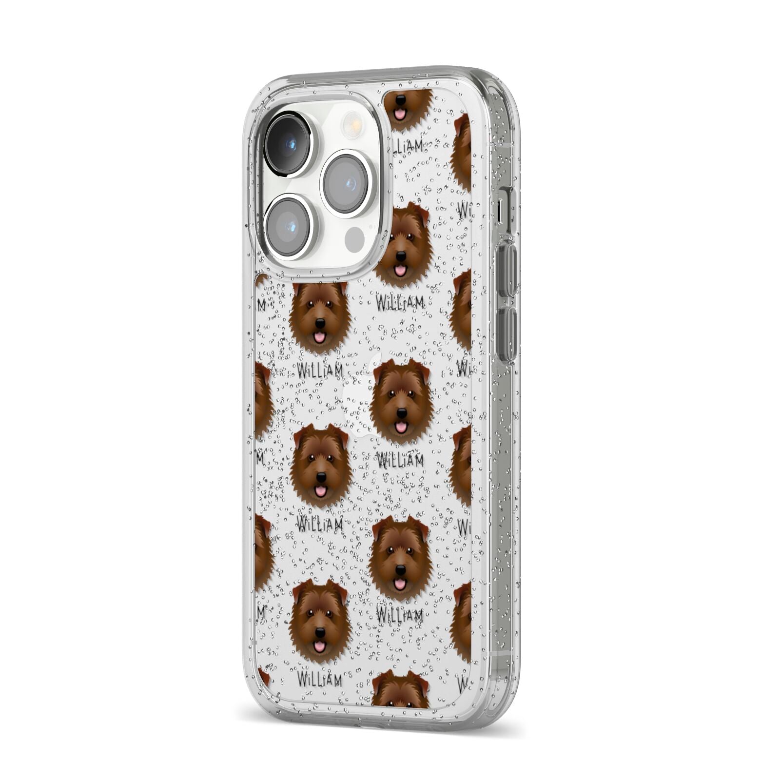 Norfolk Terrier Icon with Name iPhone 14 Pro Glitter Tough Case Silver Angled Image
