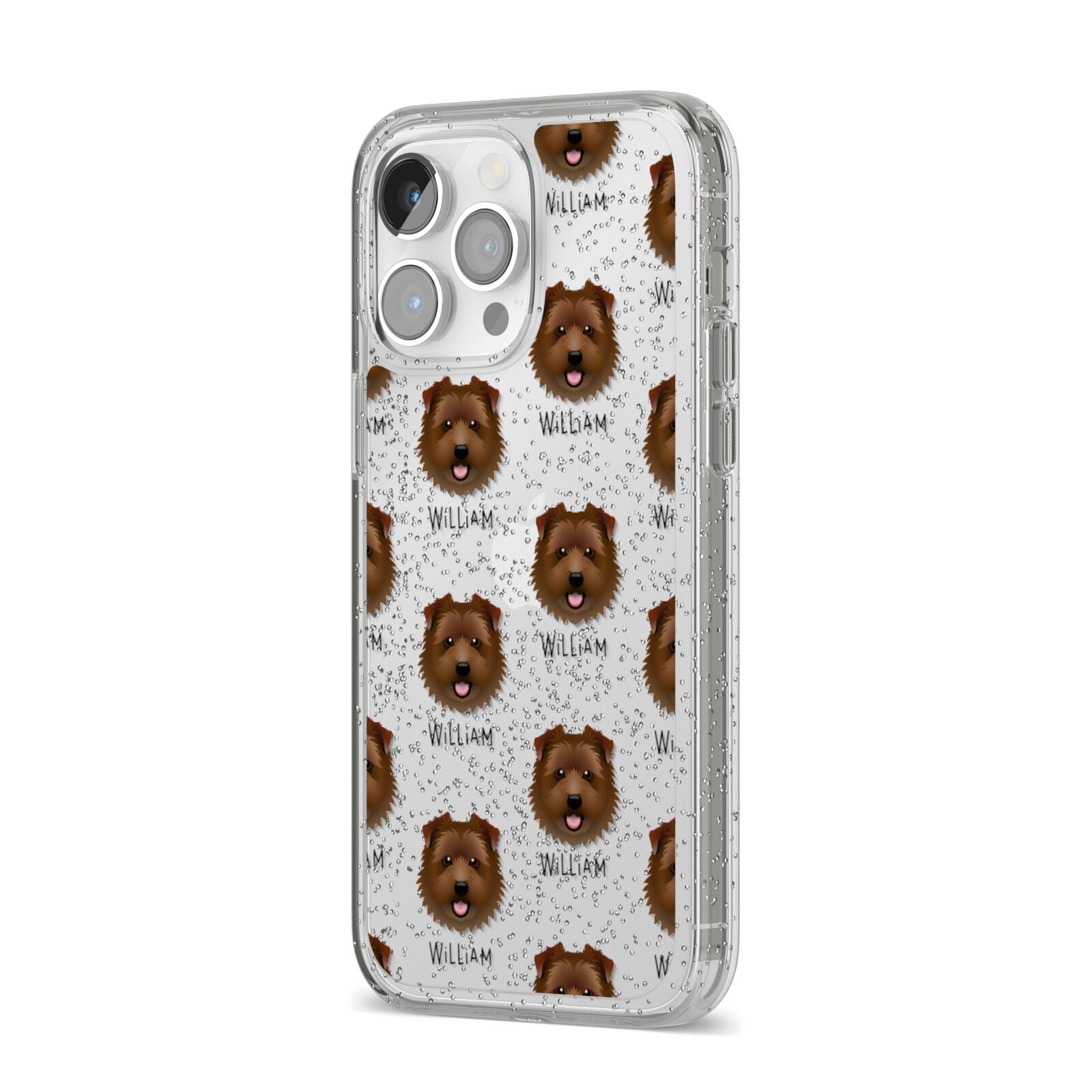 Norfolk Terrier Icon with Name iPhone 14 Pro Max Glitter Tough Case Silver Angled Image