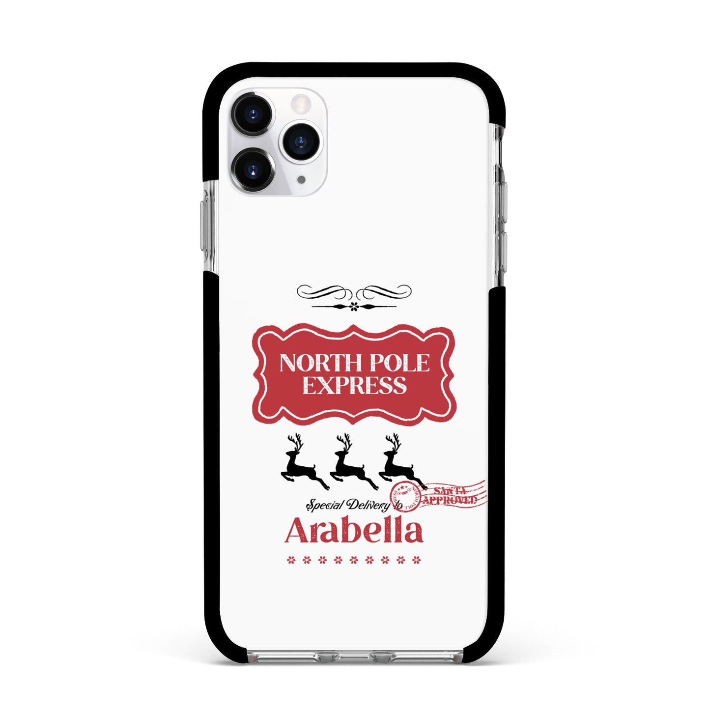 North Pole Express Personalised Apple iPhone 11 Pro Max in Silver with Black Impact Case