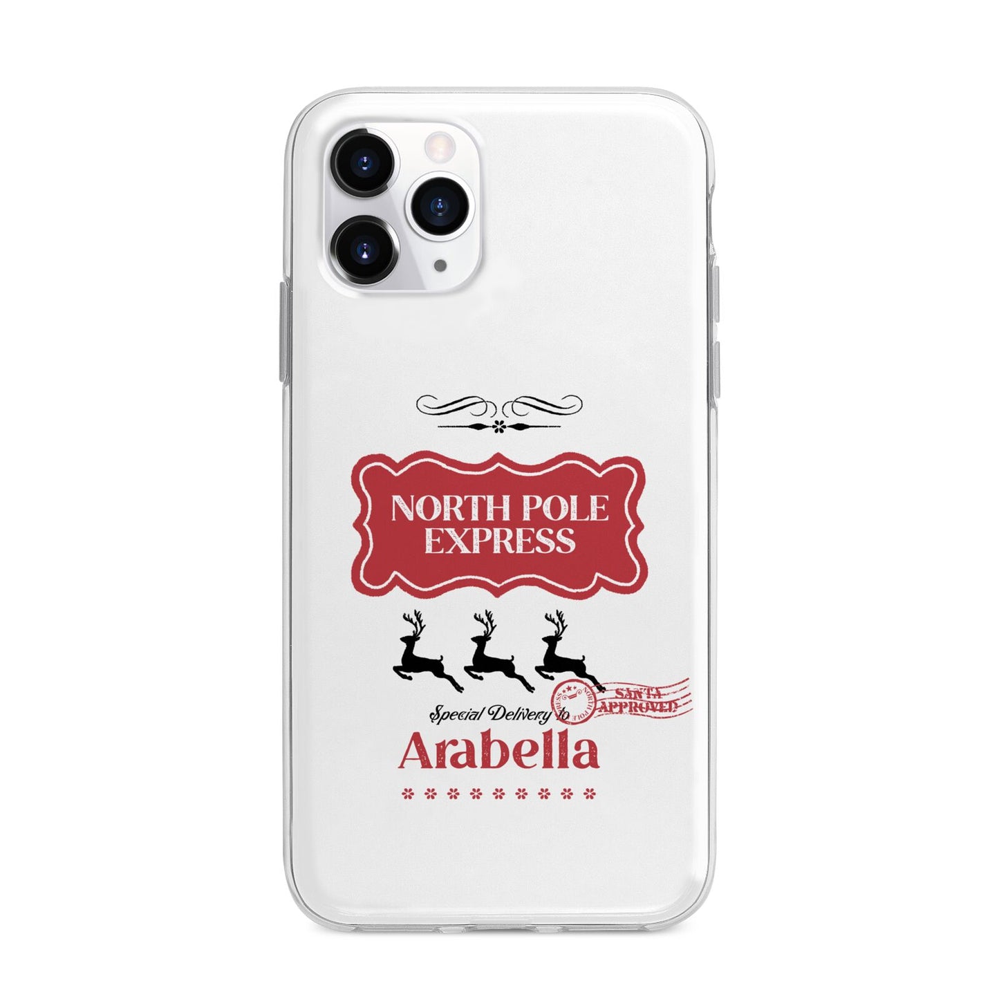 North Pole Express Personalised Apple iPhone 11 Pro Max in Silver with Bumper Case