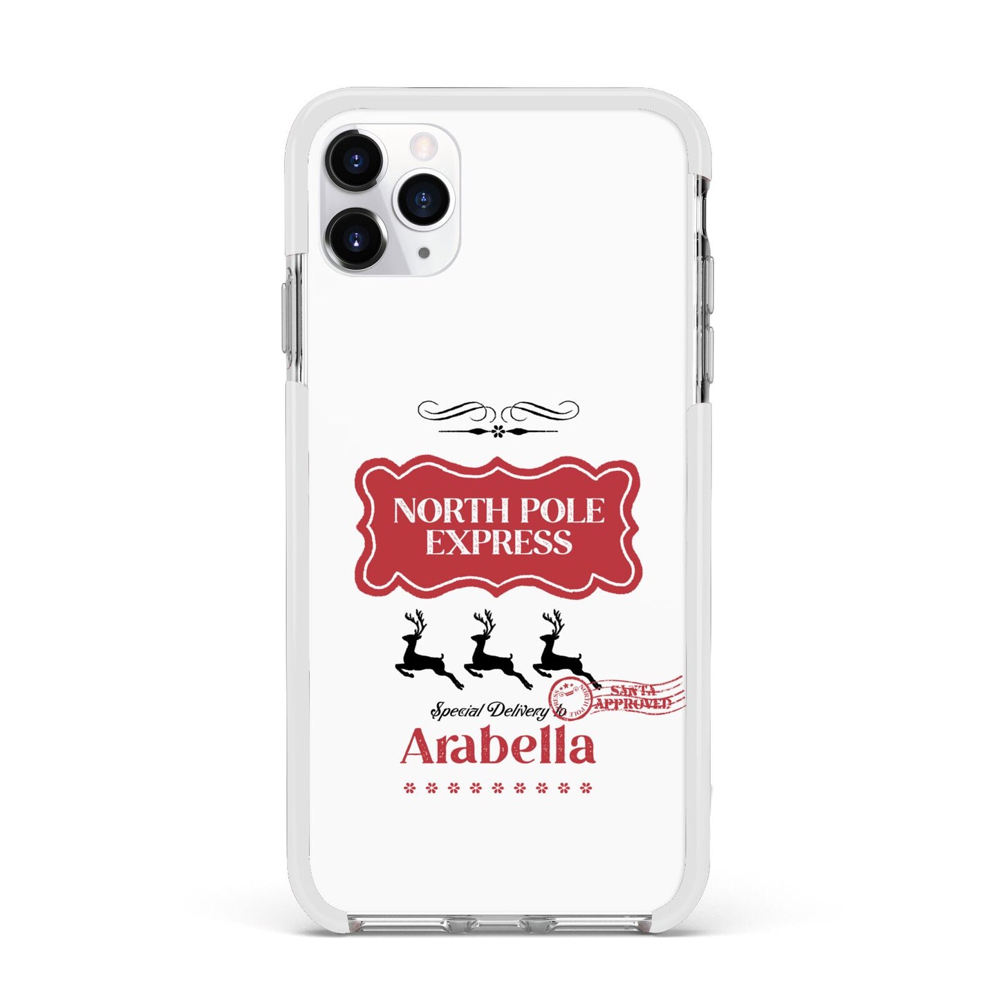 North Pole Express Personalised Apple iPhone 11 Pro Max in Silver with White Impact Case