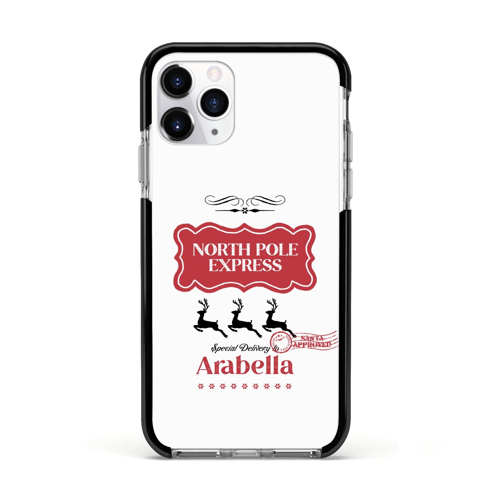 North Pole Express Personalised Apple iPhone 11 Pro in Silver with Black Impact Case