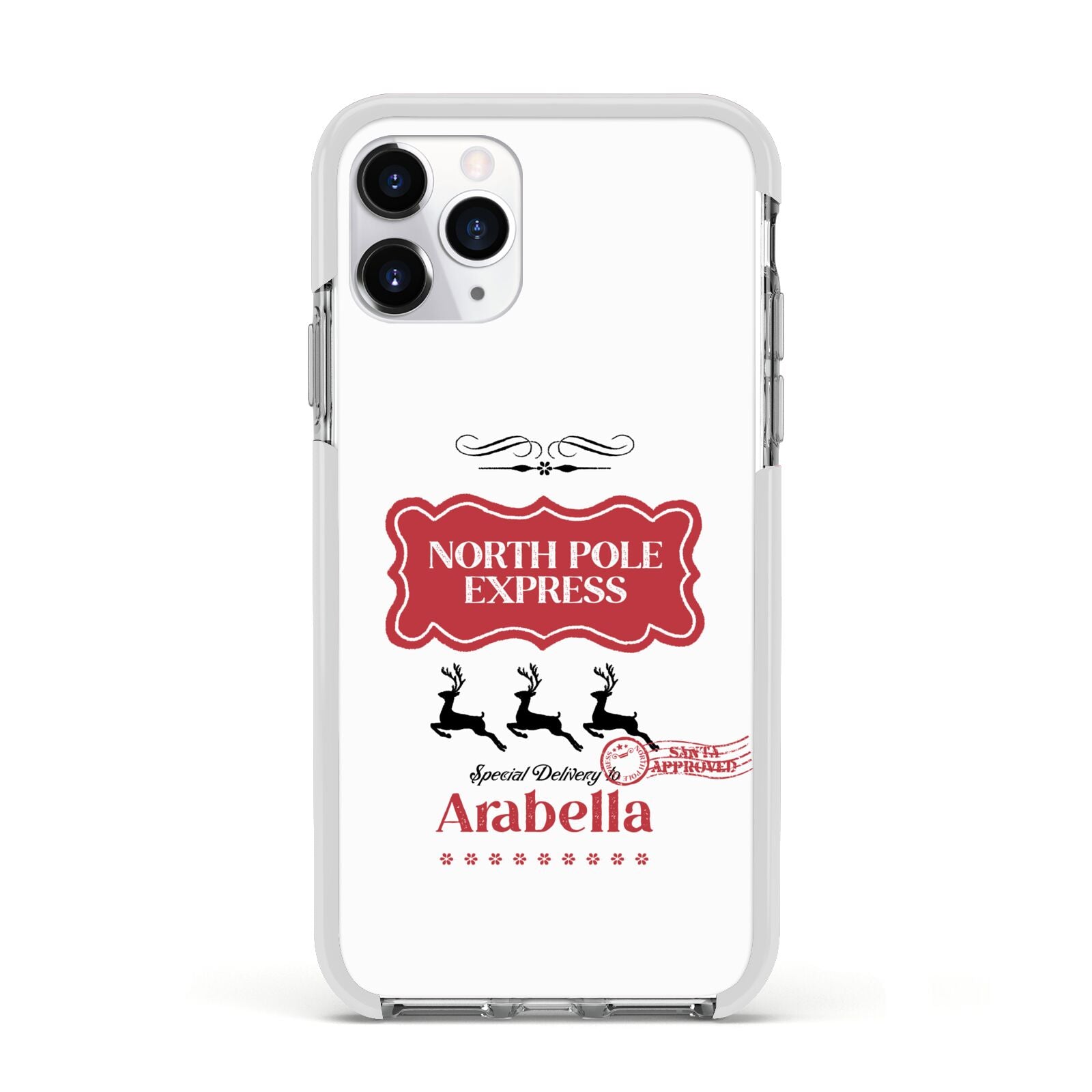 North Pole Express Personalised Apple iPhone 11 Pro in Silver with White Impact Case