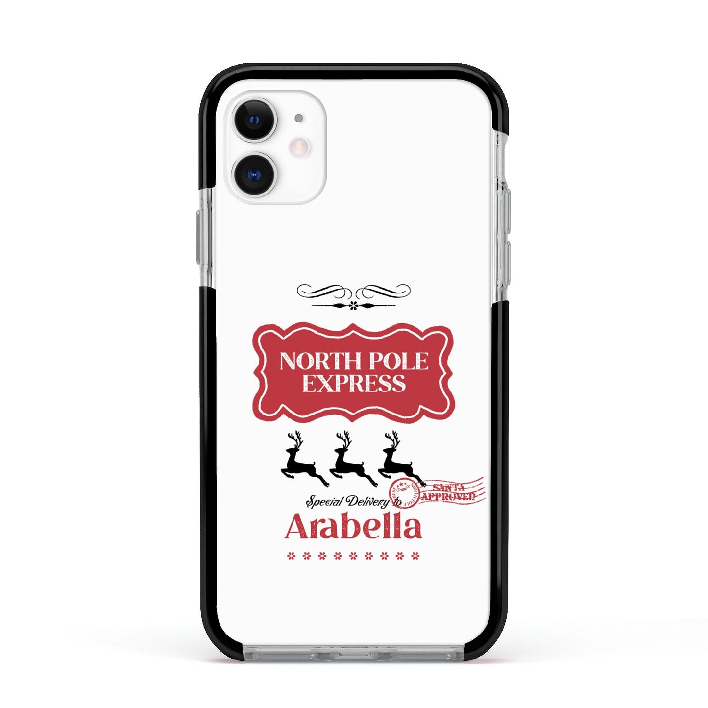 North Pole Express Personalised Apple iPhone 11 in White with Black Impact Case