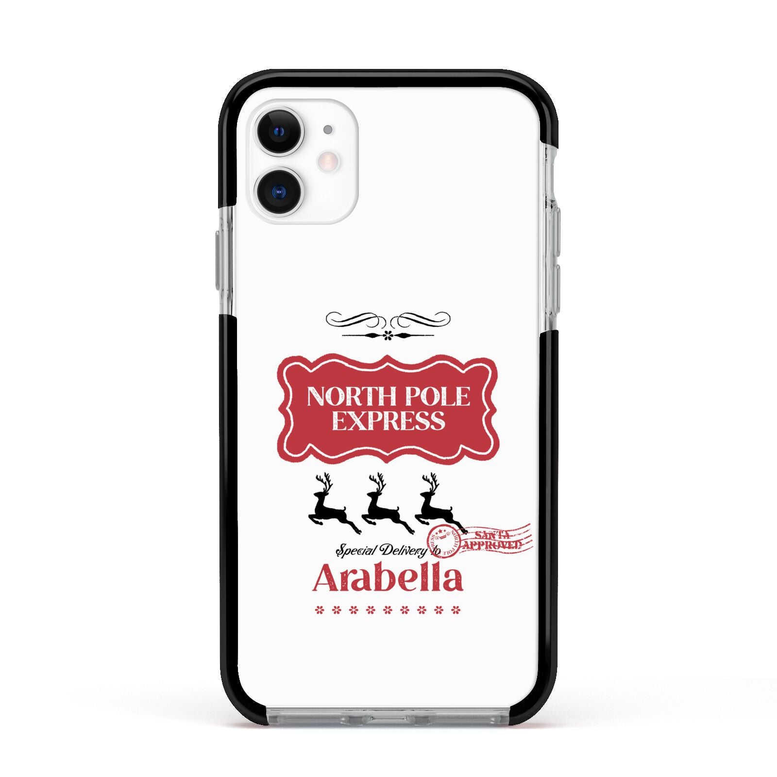 North Pole Express Personalised Apple iPhone 11 in White with Black Impact Case