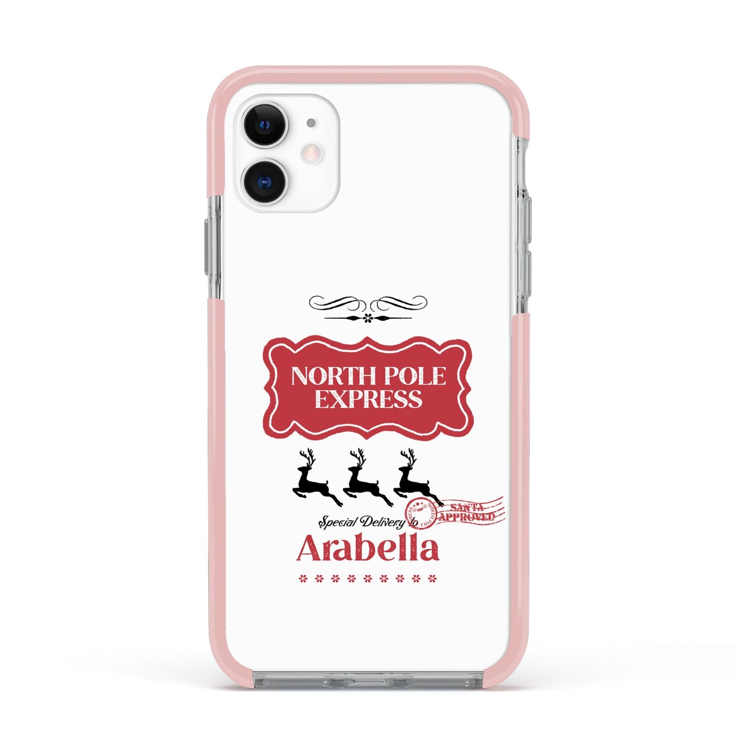 North Pole Express Personalised Apple iPhone 11 in White with Pink Impact Case