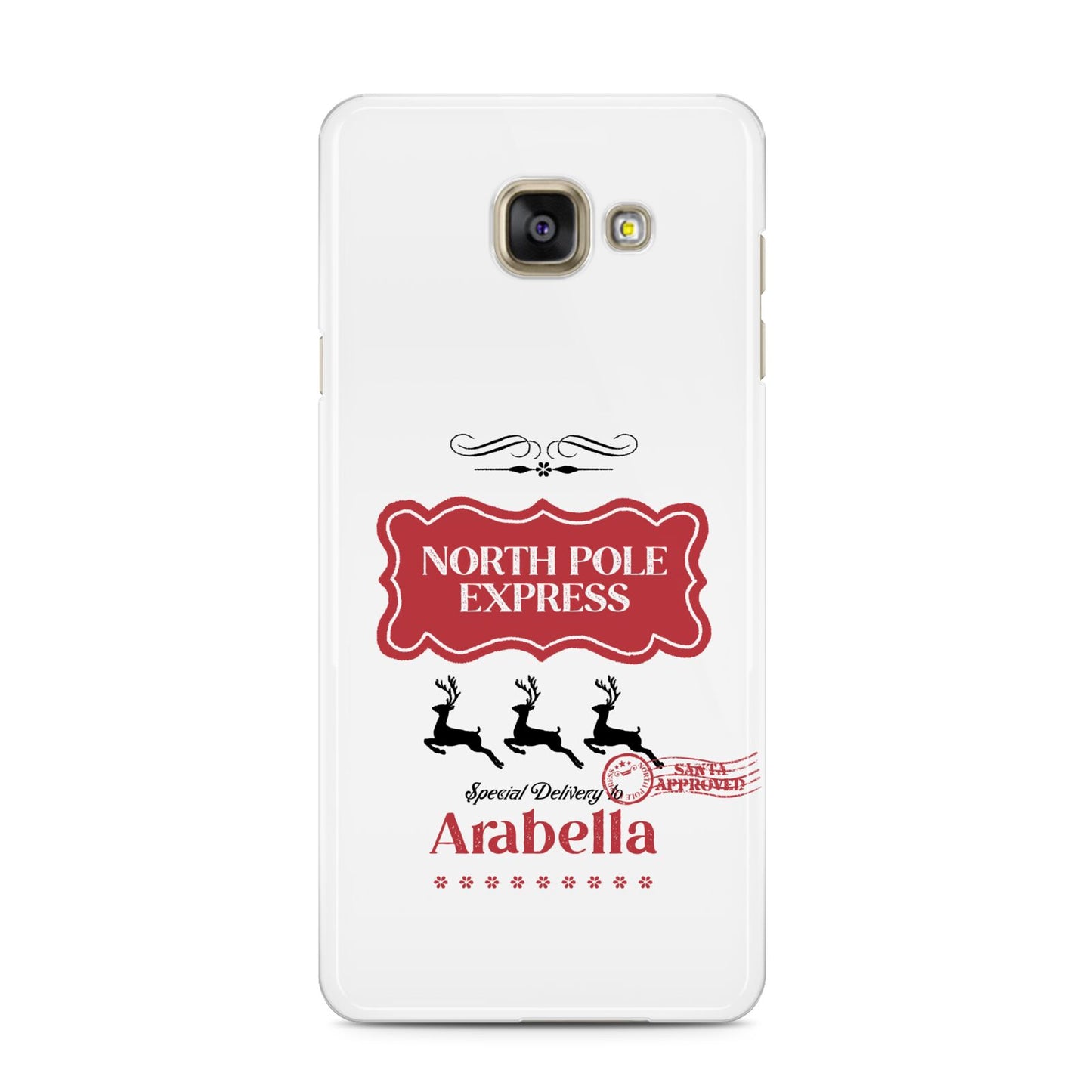 North Pole Express Personalised Samsung Galaxy A3 2016 Case on gold phone