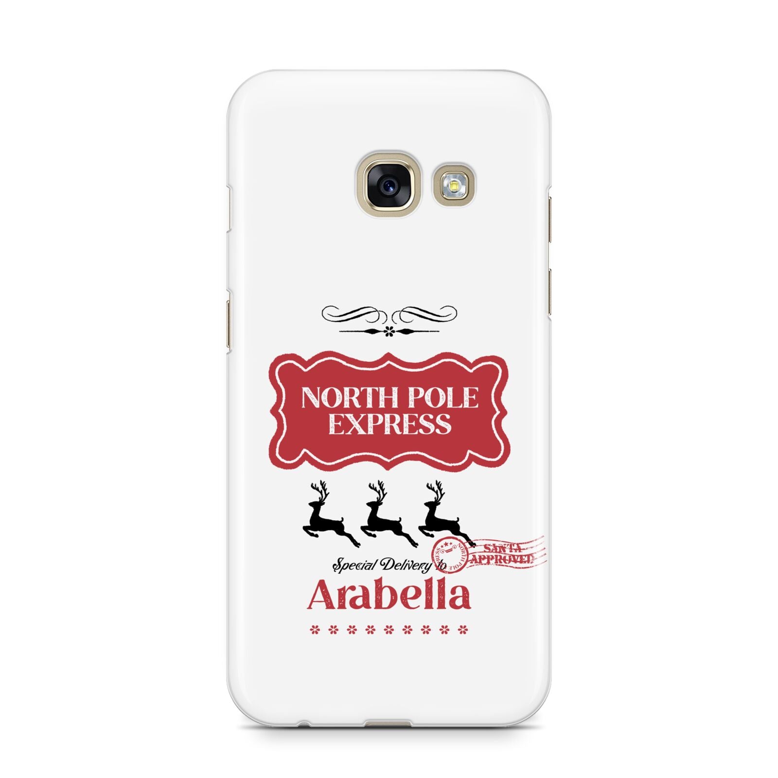 North Pole Express Personalised Samsung Galaxy A3 2017 Case on gold phone