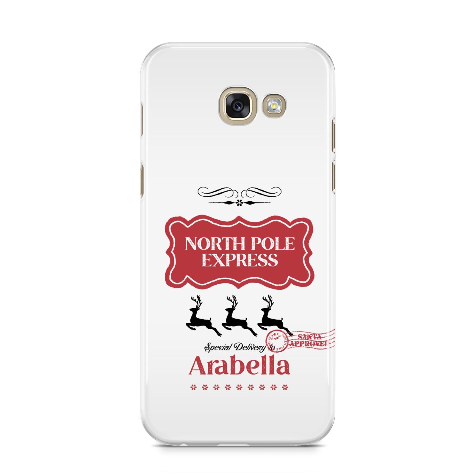 North Pole Express Personalised Samsung Galaxy A5 2017 Case on gold phone