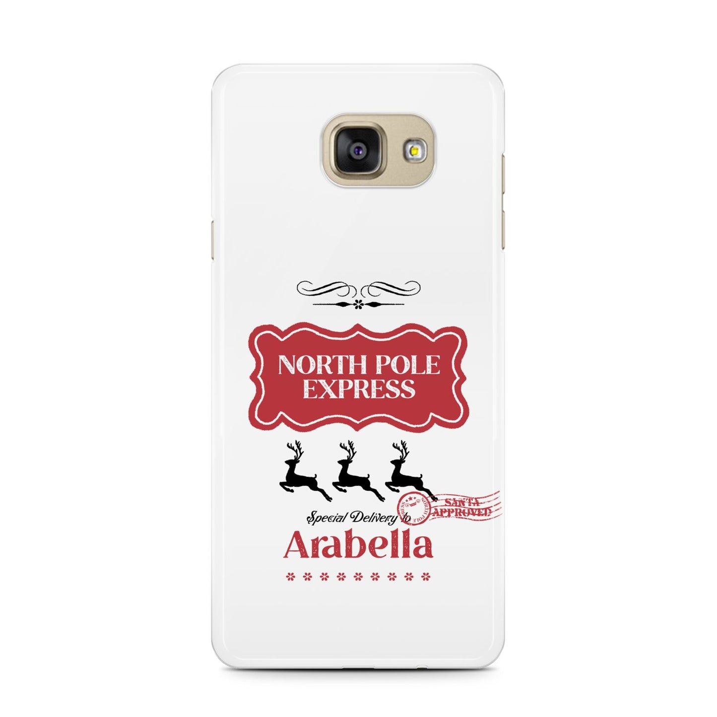 North Pole Express Personalised Samsung Galaxy A7 2016 Case on gold phone