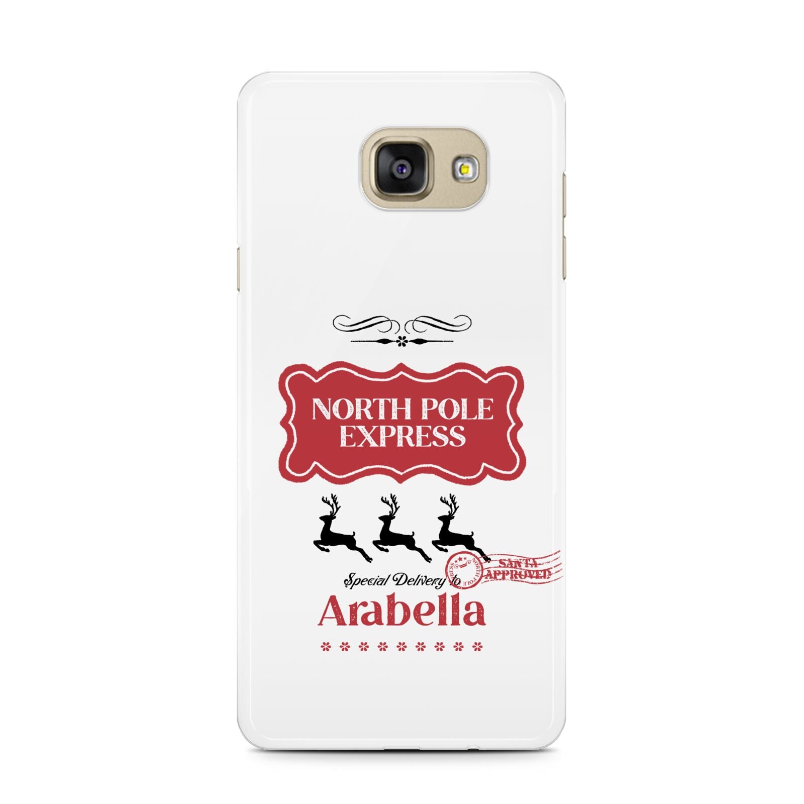 North Pole Express Personalised Samsung Galaxy A7 2016 Case on gold phone