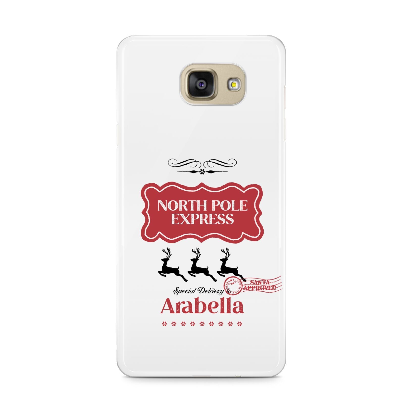 North Pole Express Personalised Samsung Galaxy A9 2016 Case on gold phone