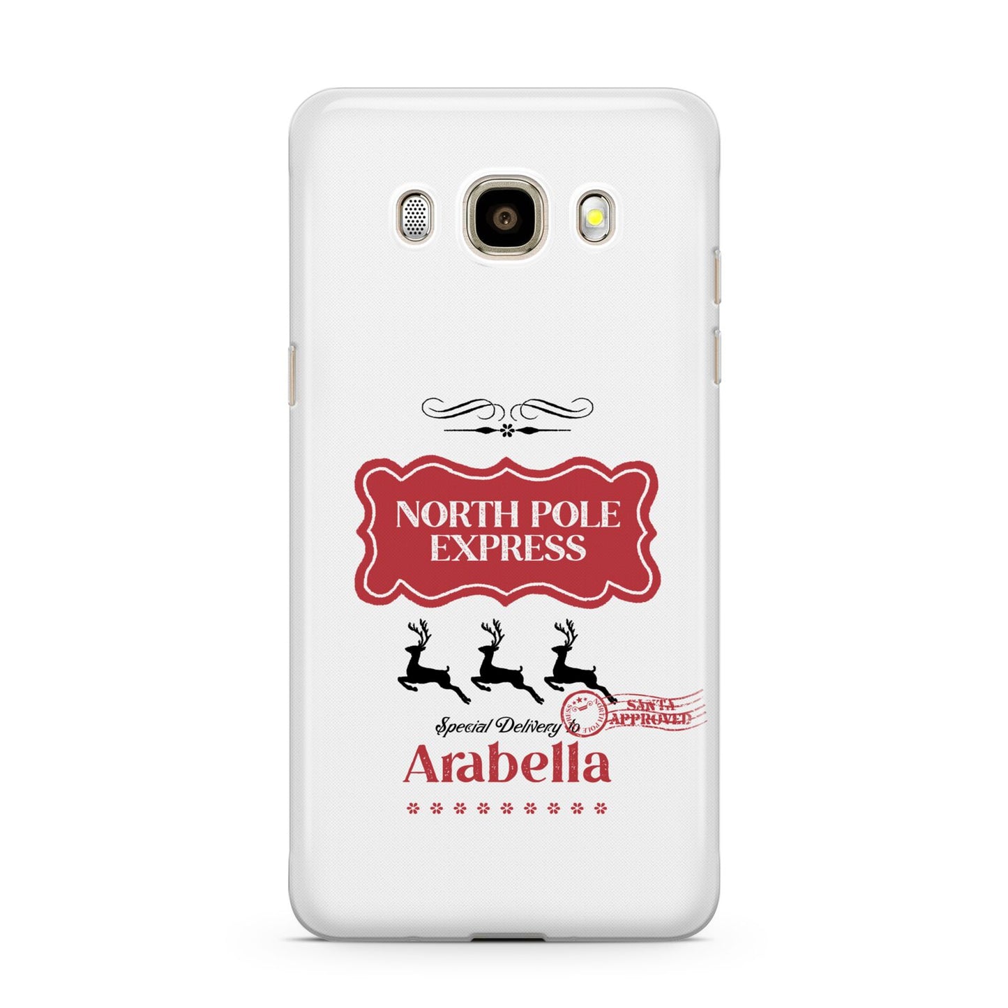 North Pole Express Personalised Samsung Galaxy J7 2016 Case on gold phone