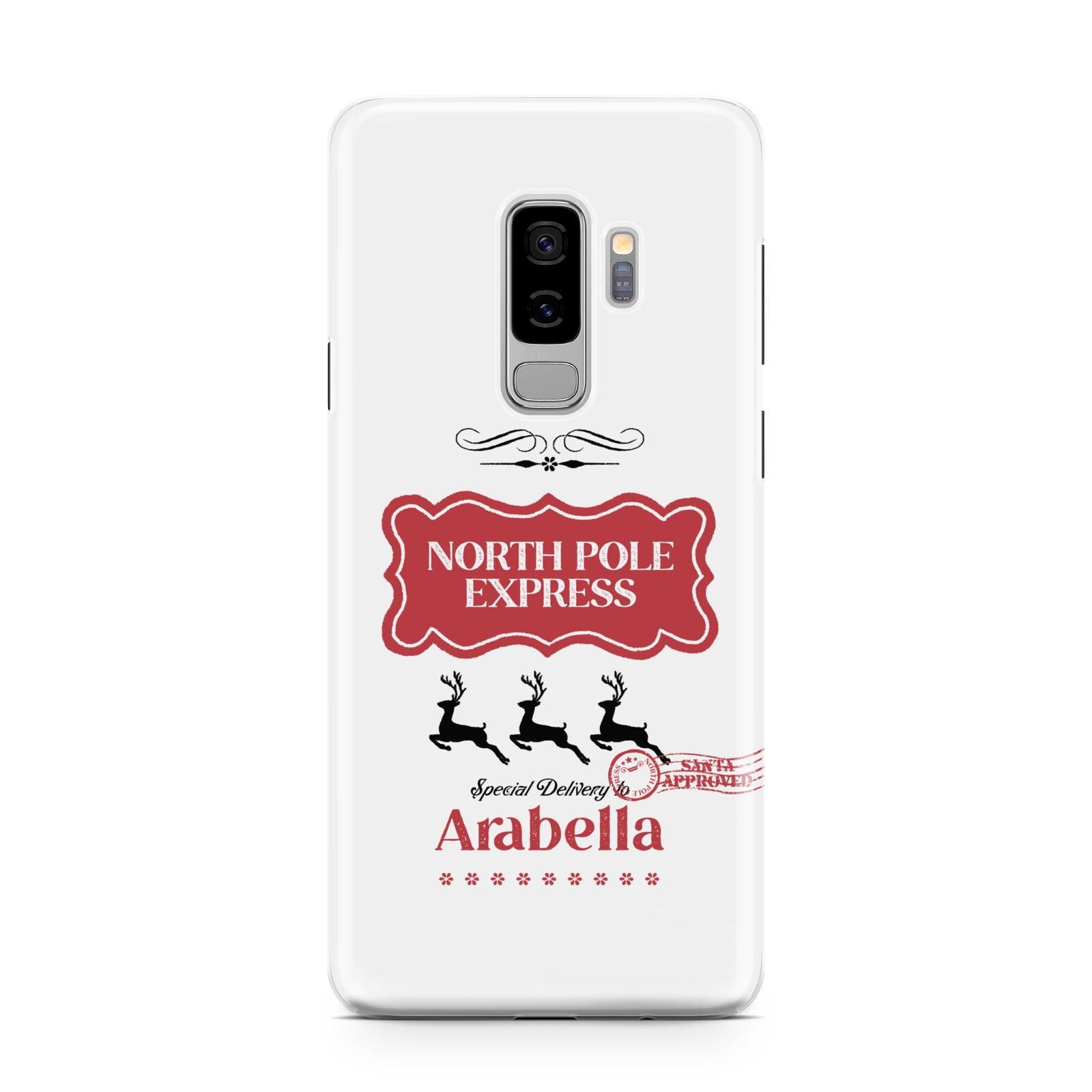 North Pole Express Personalised Samsung Galaxy S9 Plus Case on Silver phone