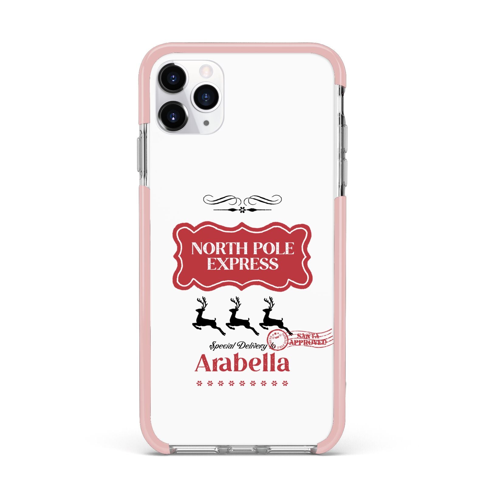 North Pole Express Personalised iPhone 11 Pro Max Impact Pink Edge Case