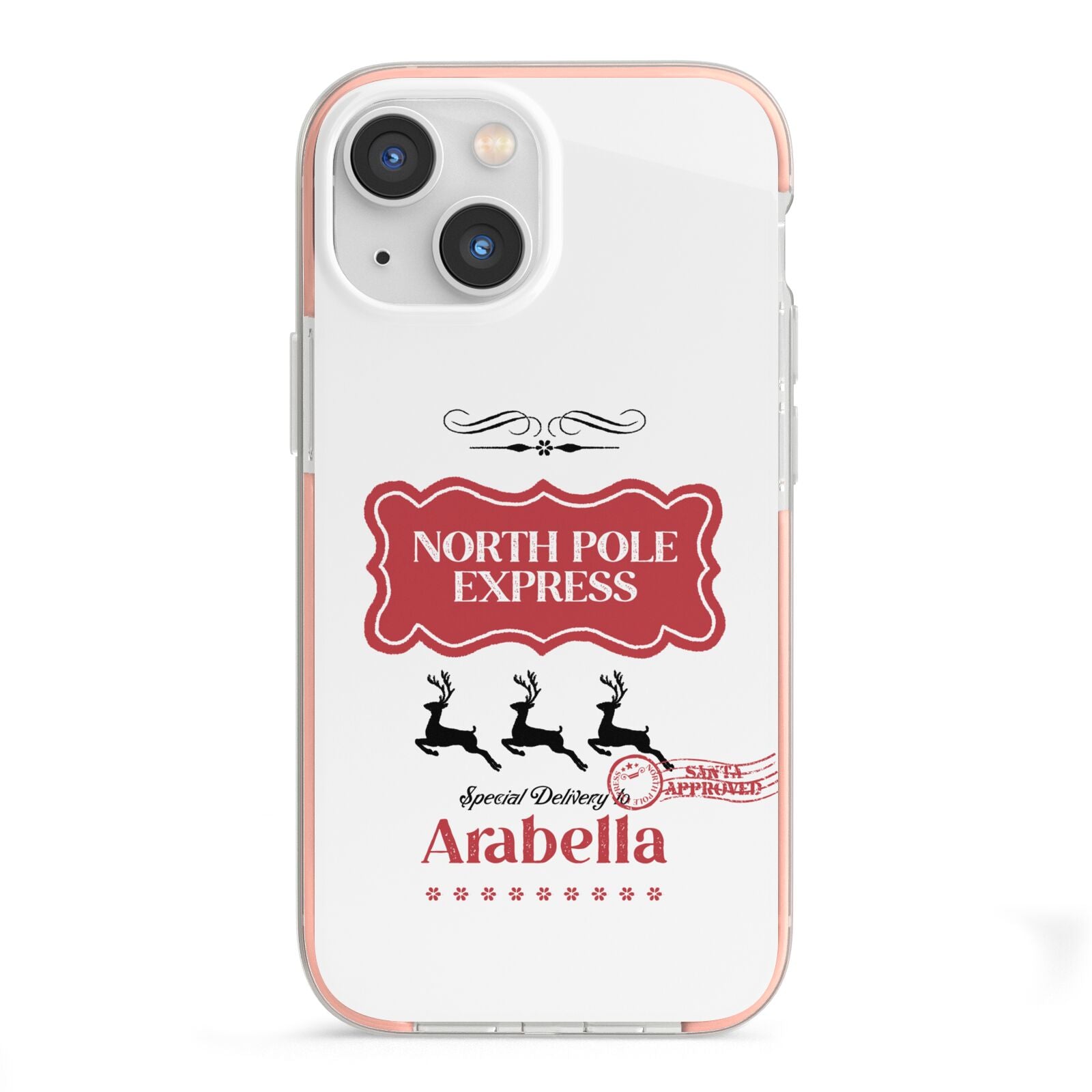 North Pole Express Personalised iPhone 13 Mini TPU Impact Case with Pink Edges