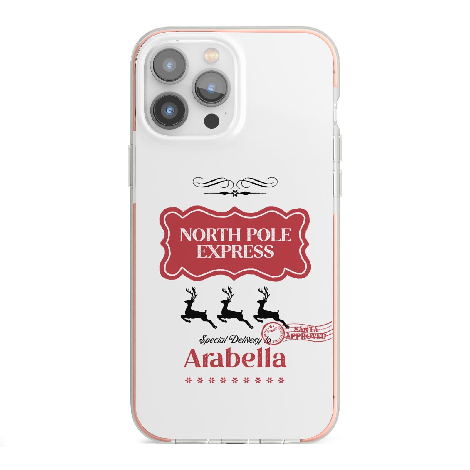 North Pole Express Personalised iPhone 13 Pro Max TPU Impact Case with Pink Edges