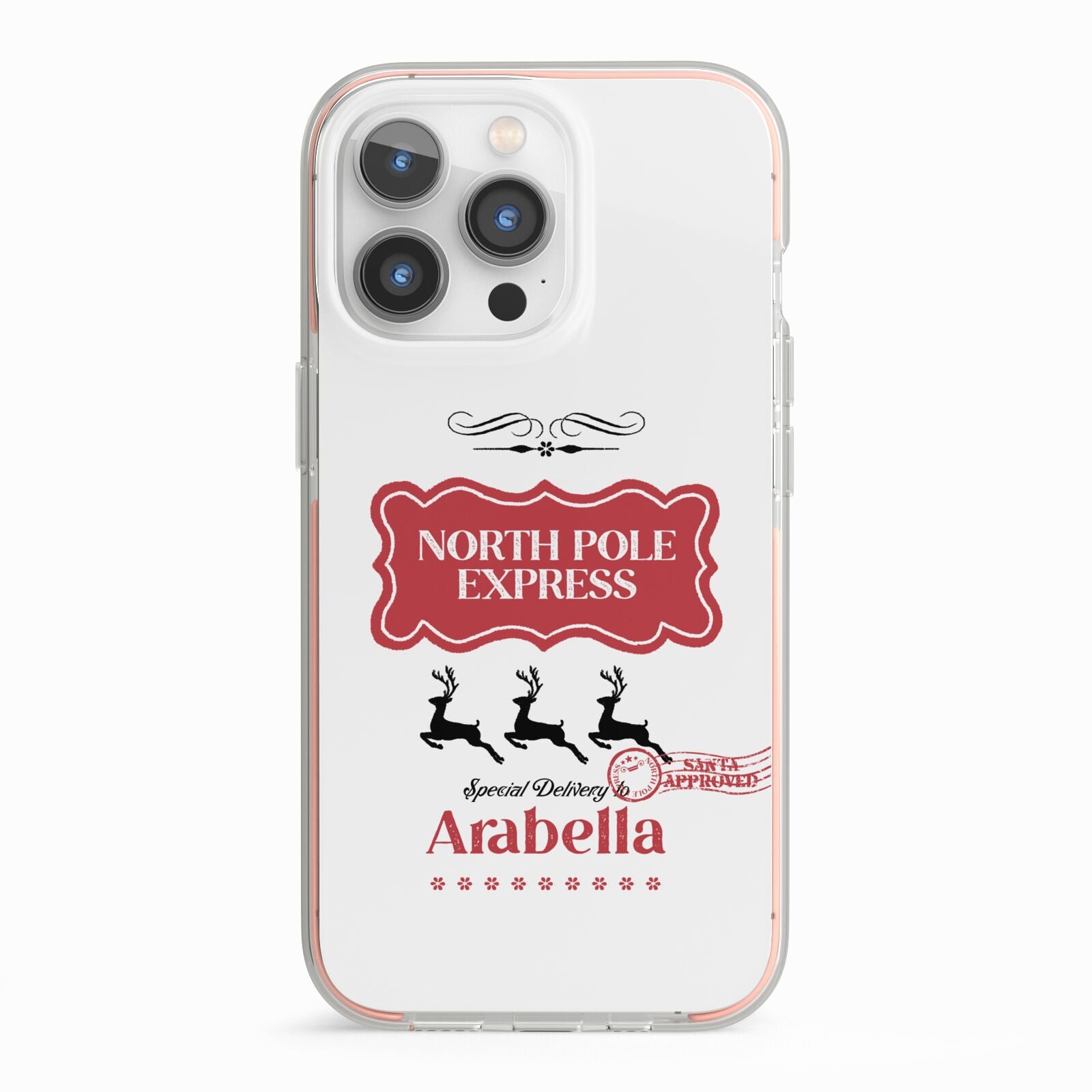 North Pole Express Personalised iPhone 13 Pro TPU Impact Case with Pink Edges