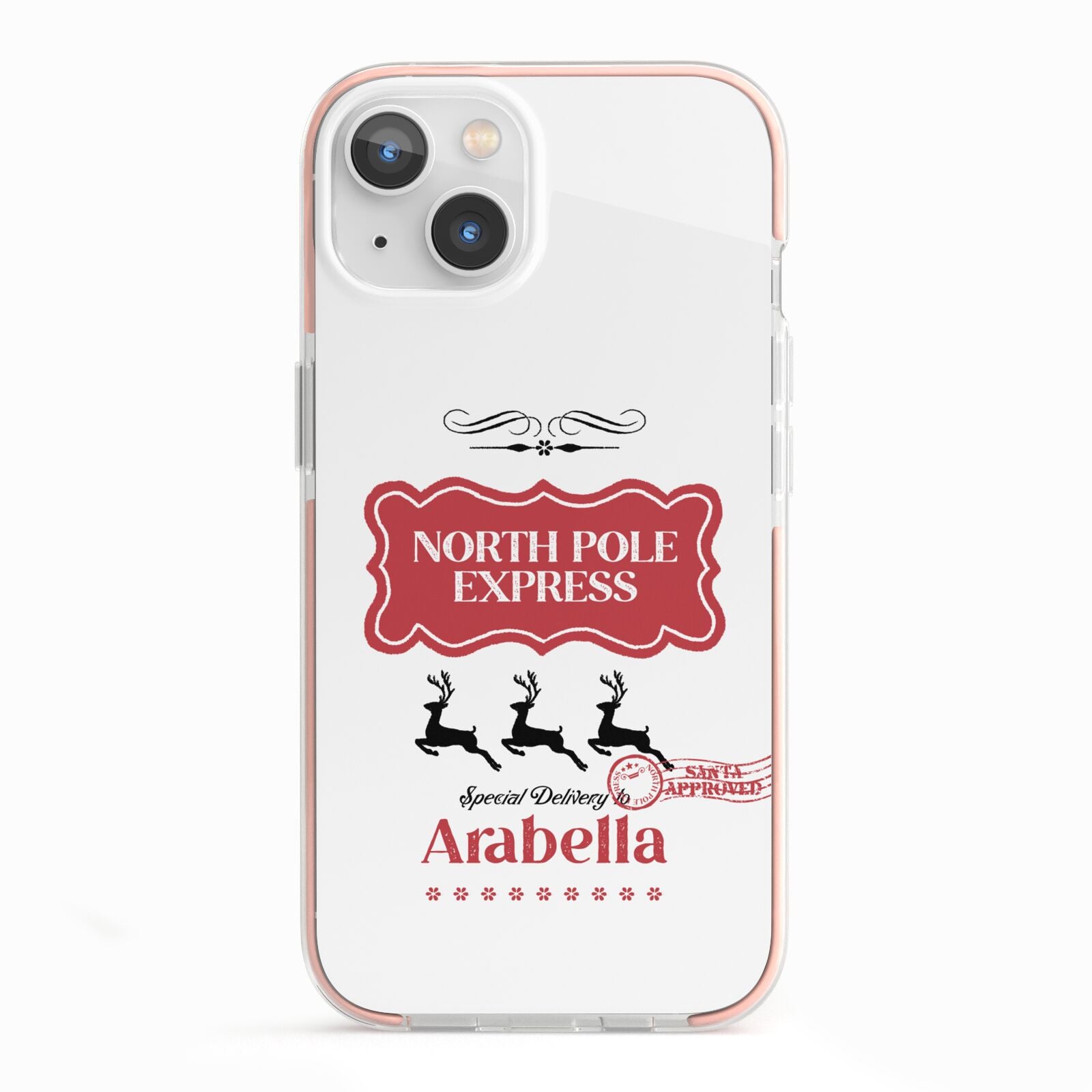 North Pole Express Personalised iPhone 13 TPU Impact Case with Pink Edges