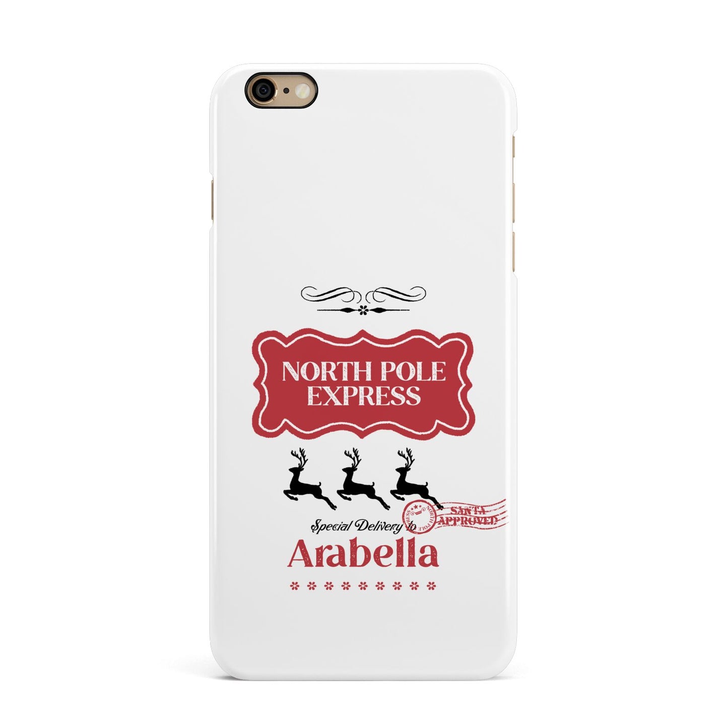 North Pole Express Personalised iPhone 6 Plus 3D Snap Case on Gold Phone