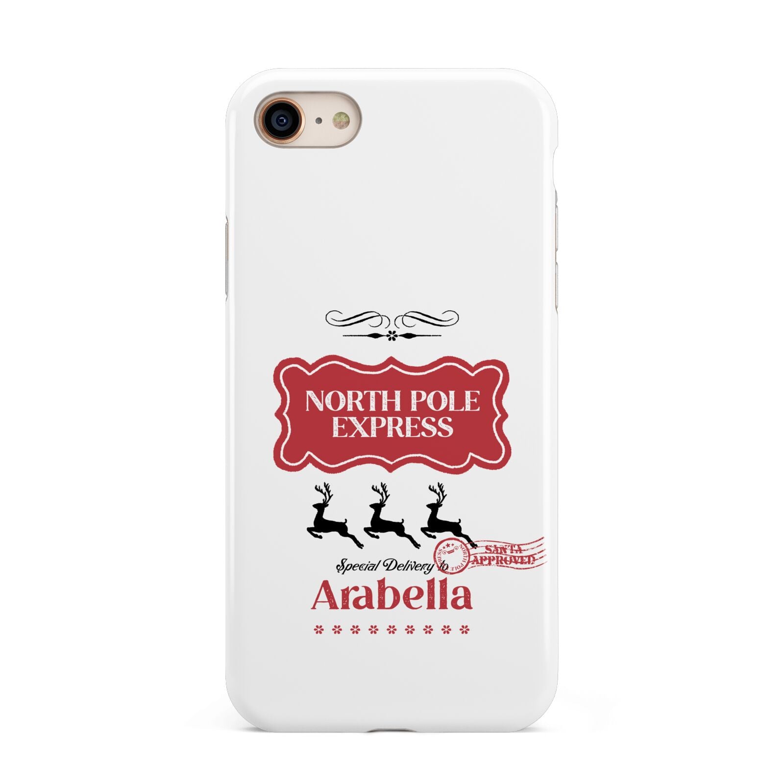 North Pole Express Personalised iPhone 8 3D Tough Case on Gold Phone