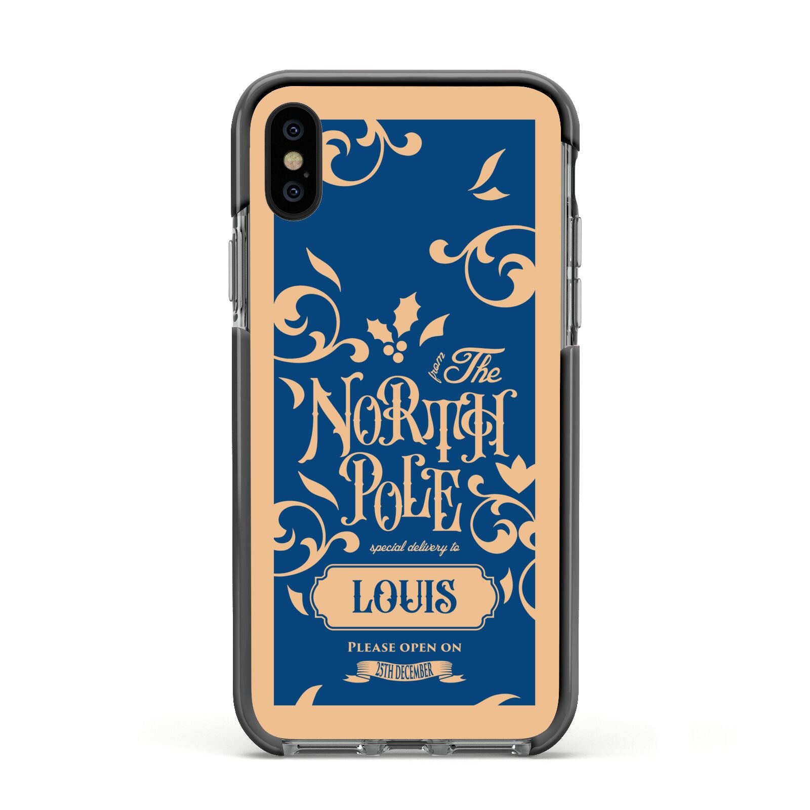 North Pole Personalised Apple iPhone Xs Impact Case Black Edge on Black Phone