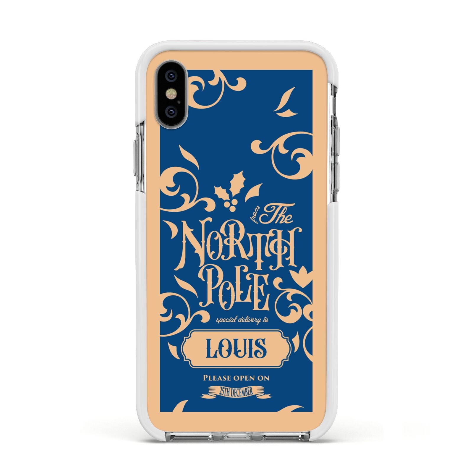 North Pole Personalised Apple iPhone Xs Impact Case White Edge on Silver Phone