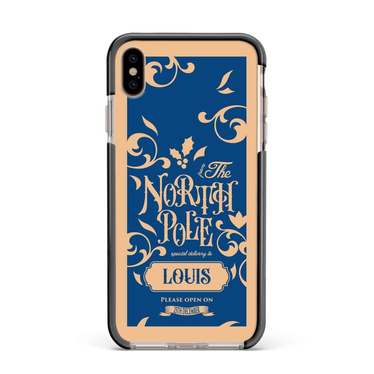 North Pole Personalised Apple iPhone Xs Max Impact Case Black Edge on Gold Phone