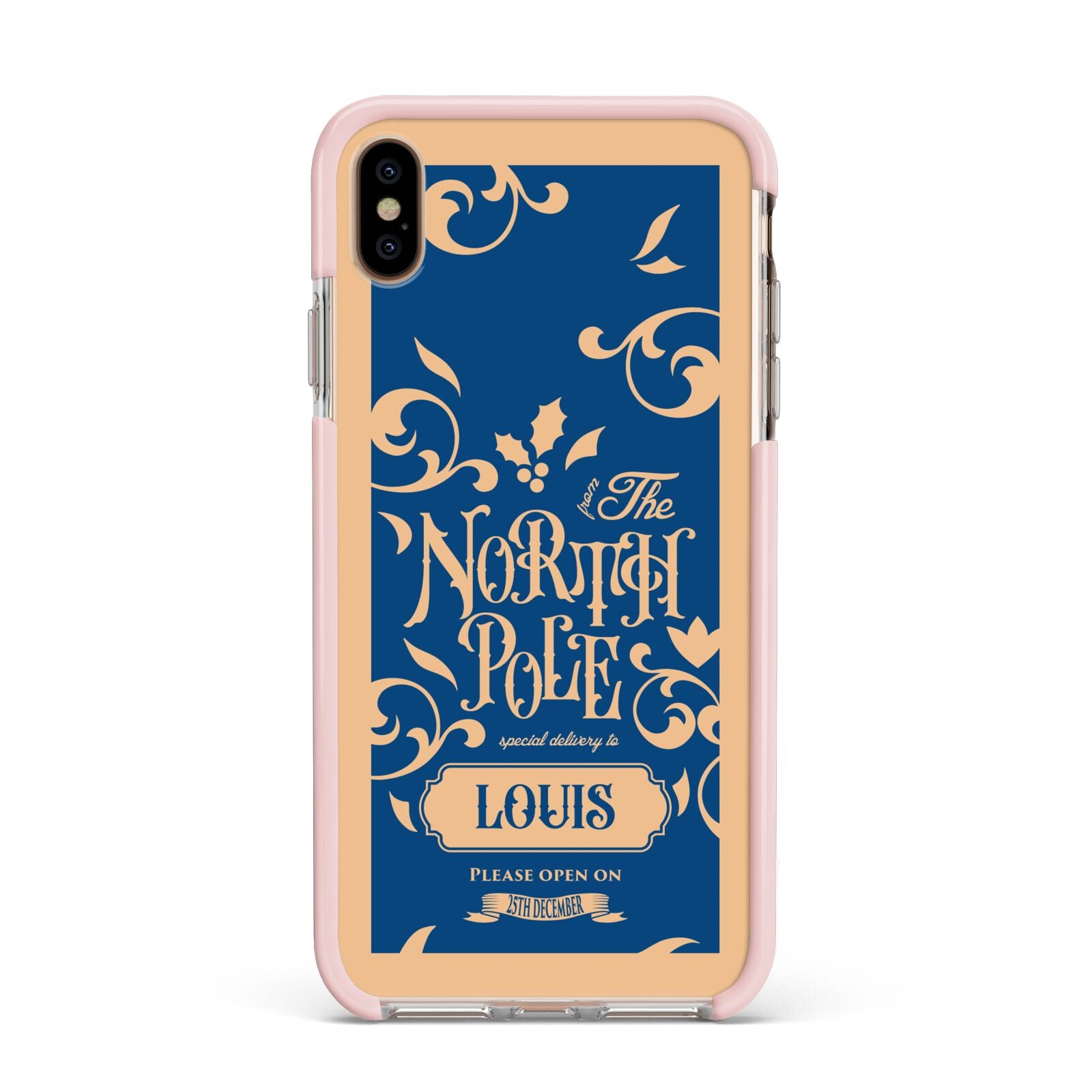 North Pole Personalised Apple iPhone Xs Max Impact Case Pink Edge on Gold Phone