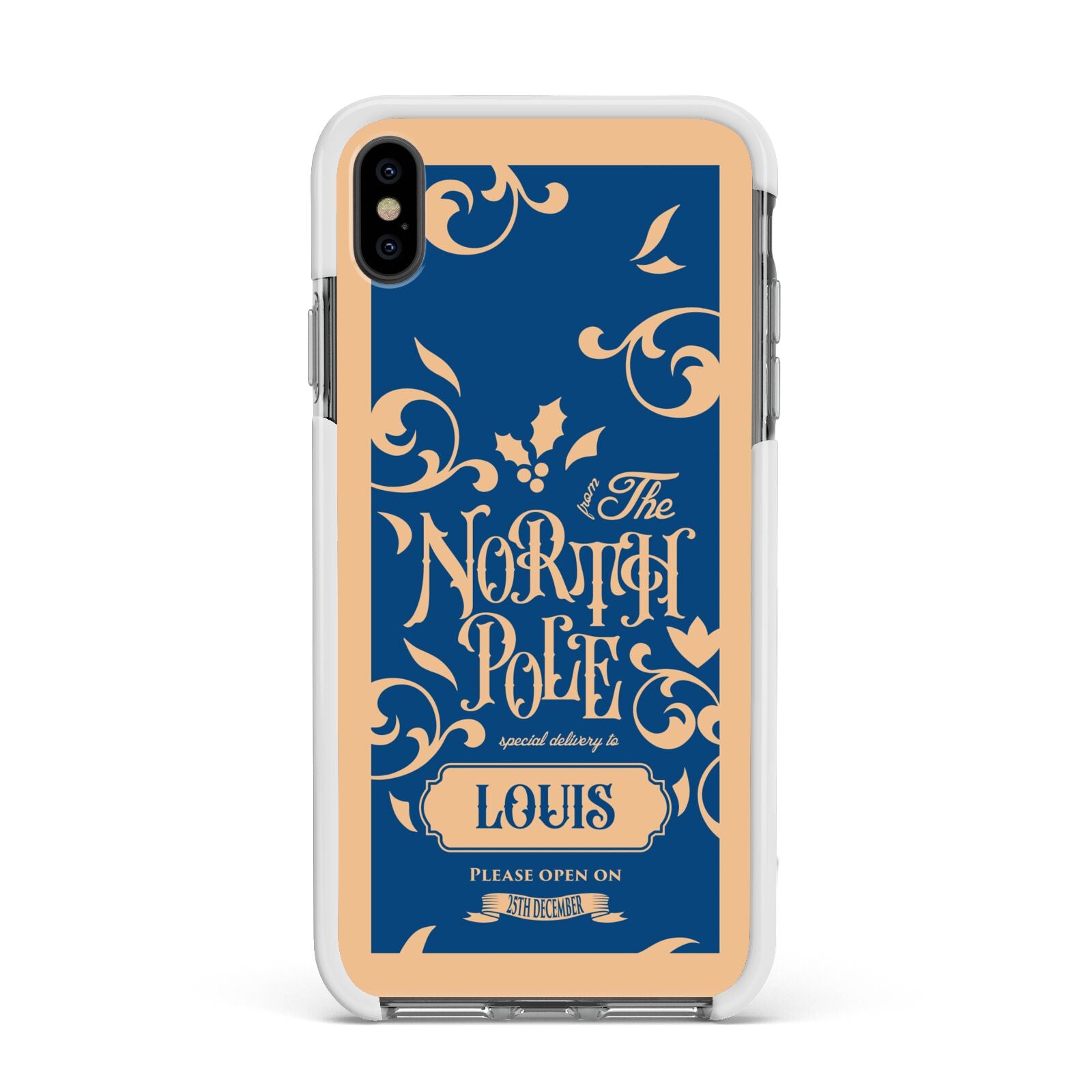 North Pole Personalised Apple iPhone Xs Max Impact Case White Edge on Black Phone