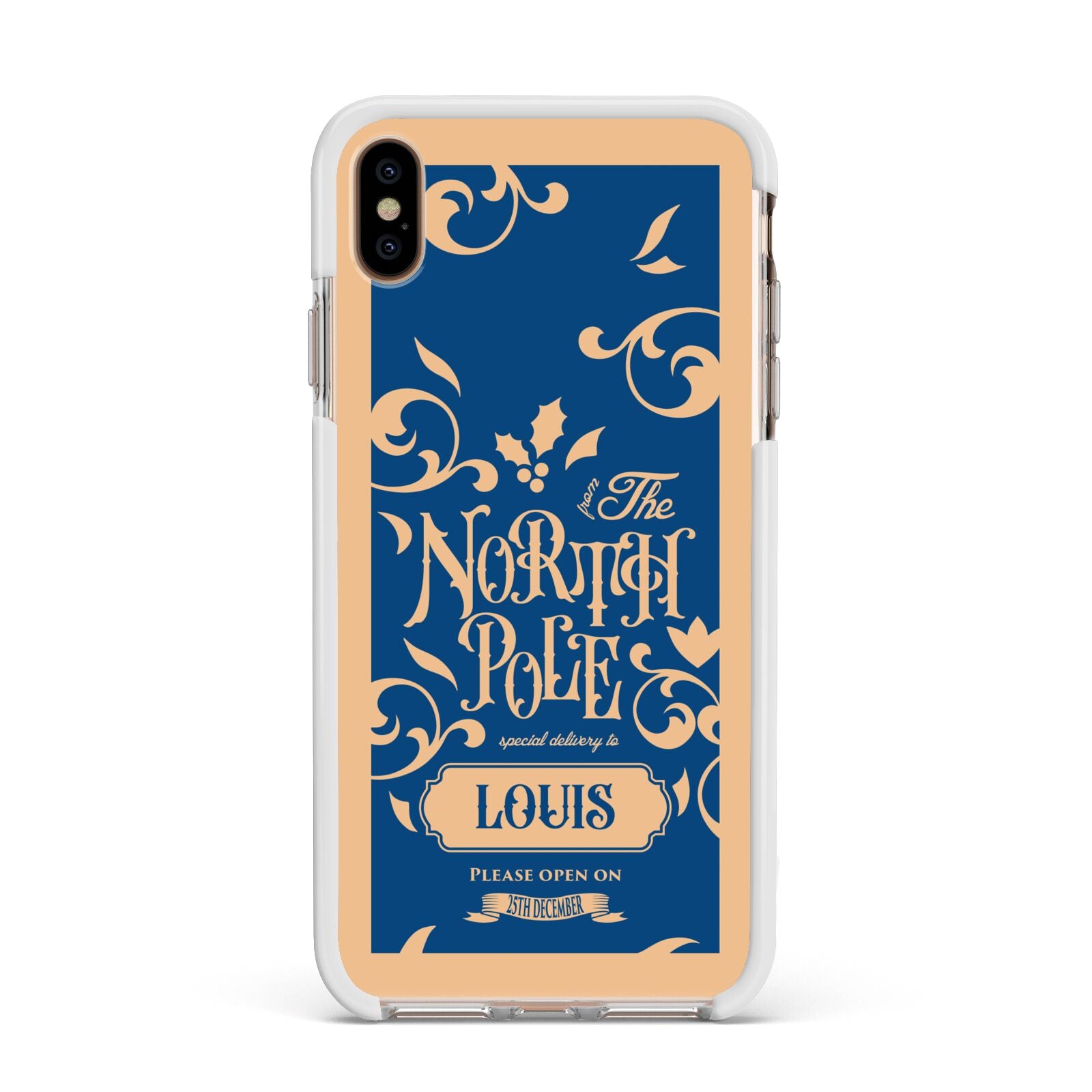 North Pole Personalised Apple iPhone Xs Max Impact Case White Edge on Gold Phone