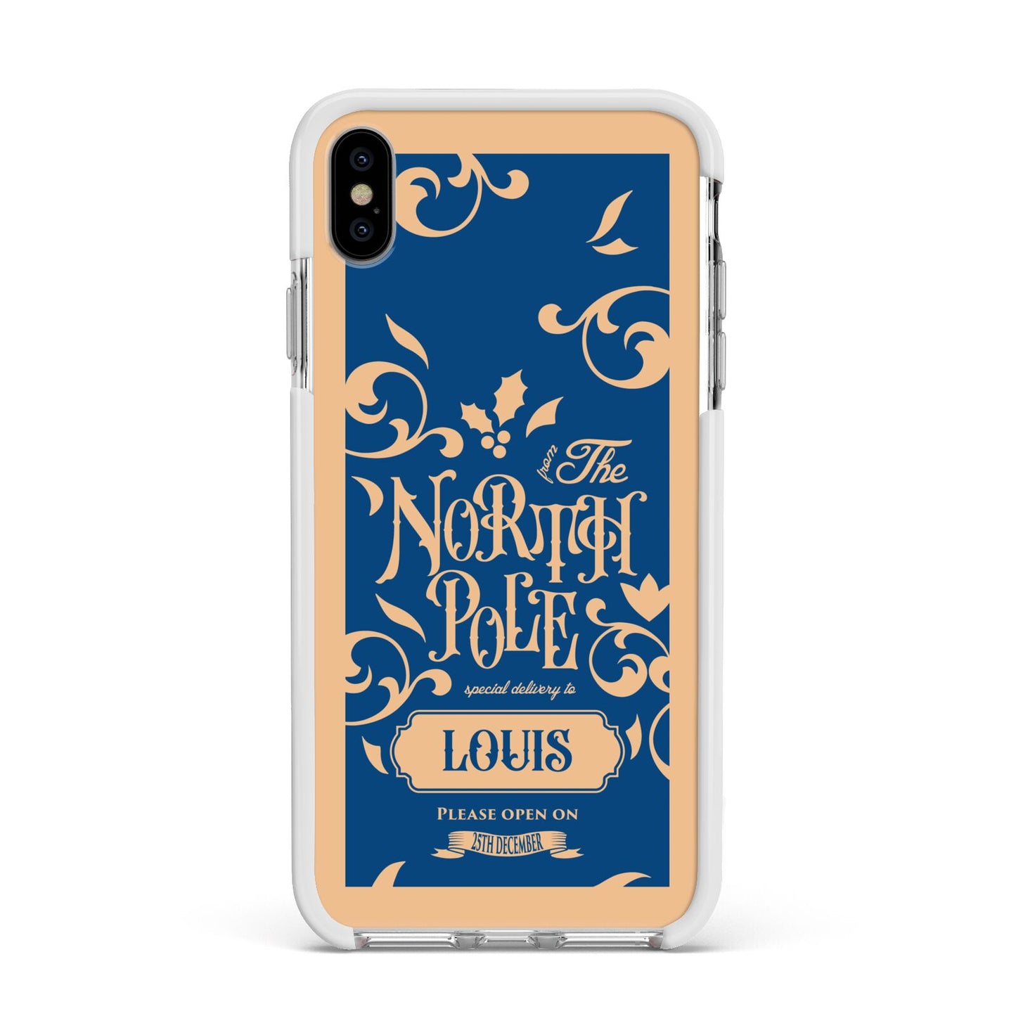 North Pole Personalised Apple iPhone Xs Max Impact Case White Edge on Silver Phone