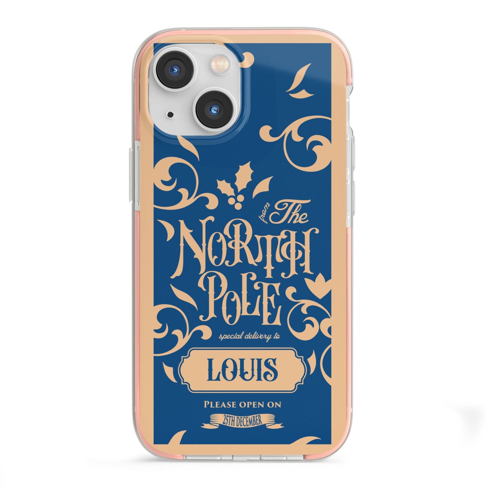 North Pole Personalised iPhone 13 Mini TPU Impact Case with Pink Edges