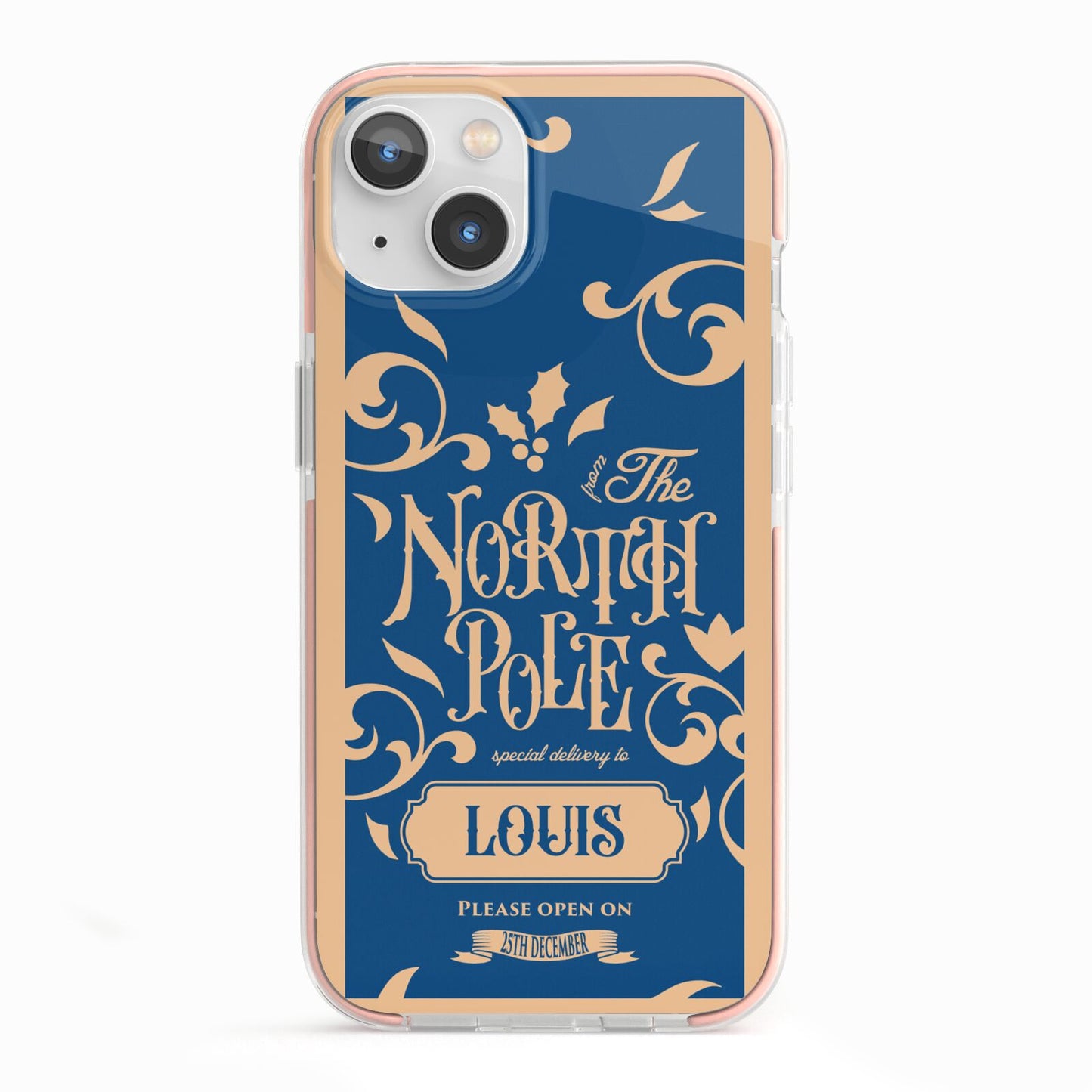 North Pole Personalised iPhone 13 TPU Impact Case with Pink Edges