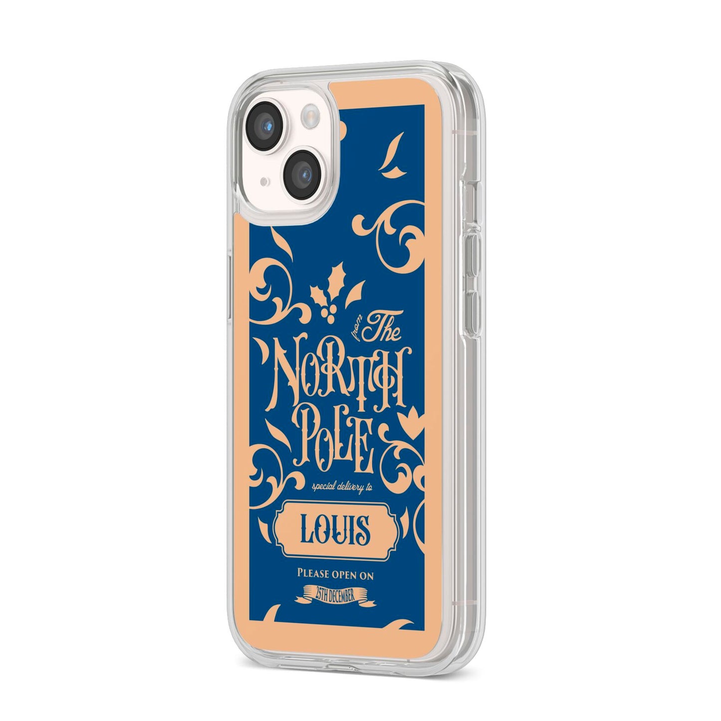 North Pole Personalised iPhone 14 Clear Tough Case Starlight Angled Image