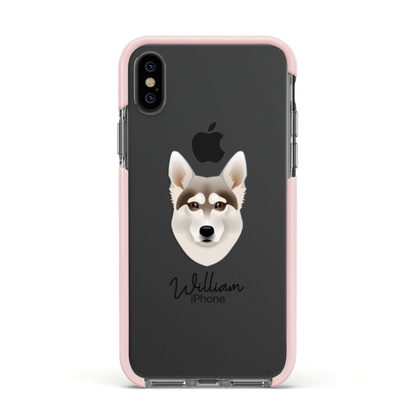 Northern Inuit Personalised Apple iPhone Xs Impact Case Pink Edge on Black Phone