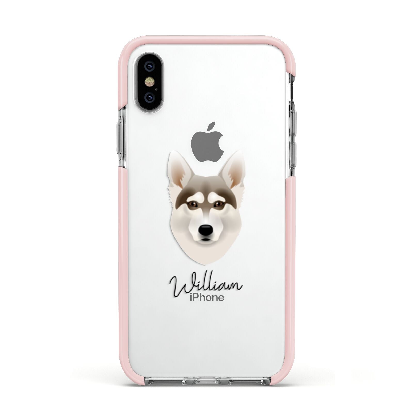 Northern Inuit Personalised Apple iPhone Xs Impact Case Pink Edge on Silver Phone