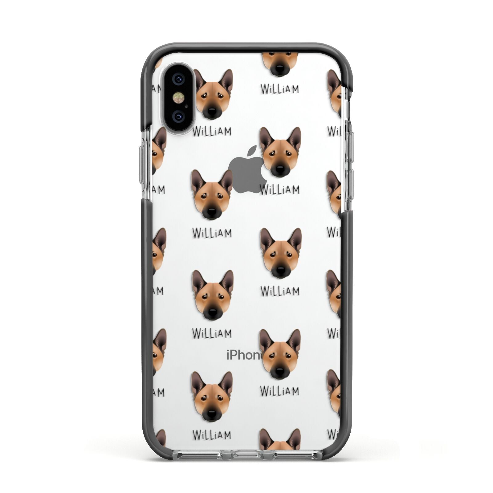 Norwegian Buhund Icon with Name Apple iPhone Xs Impact Case Black Edge on Silver Phone