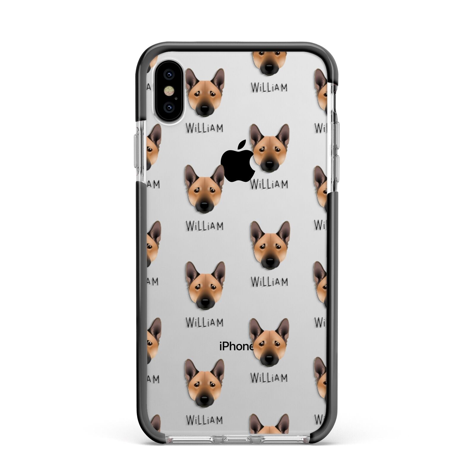 Norwegian Buhund Icon with Name Apple iPhone Xs Max Impact Case Black Edge on Silver Phone