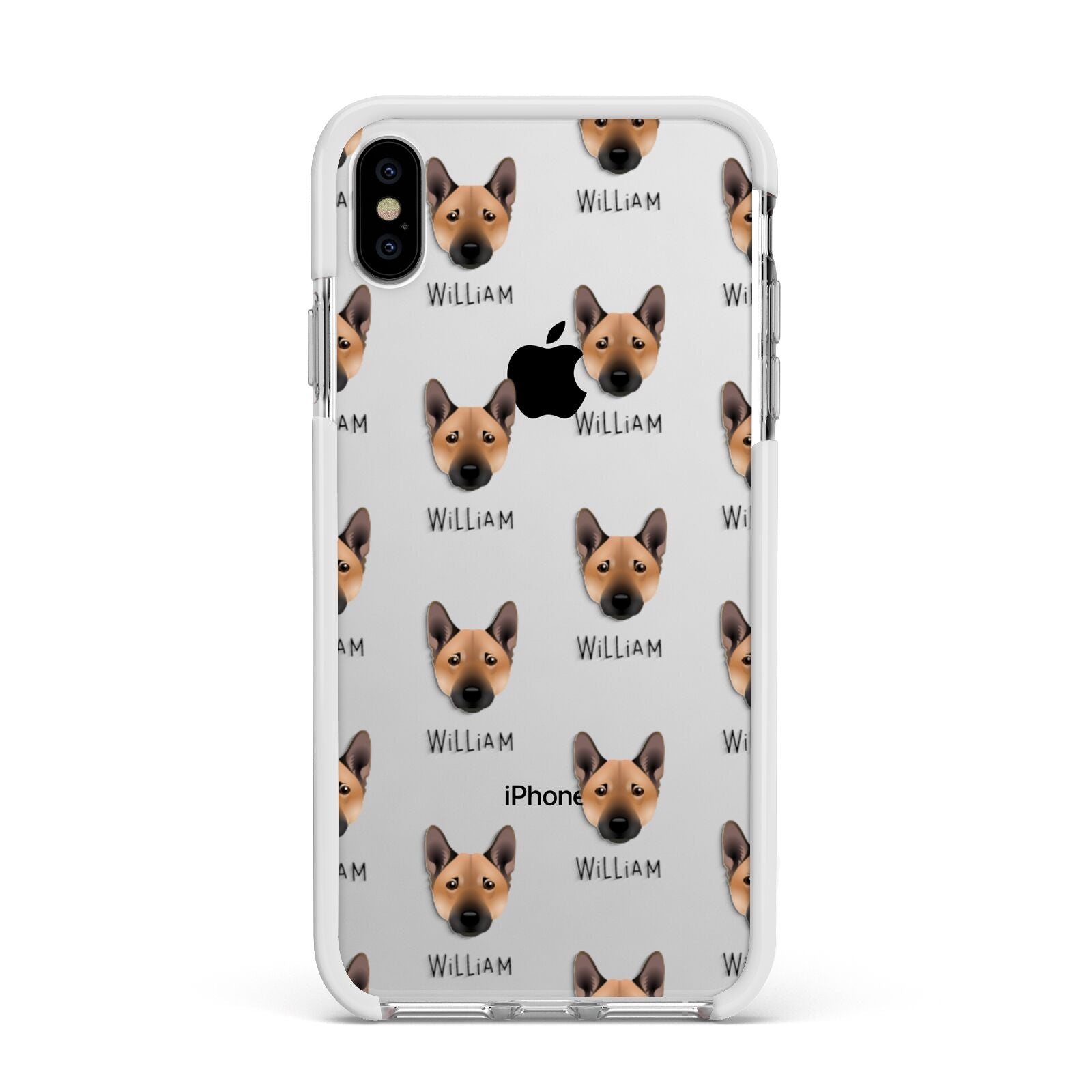 Norwegian Buhund Icon with Name Apple iPhone Xs Max Impact Case White Edge on Silver Phone